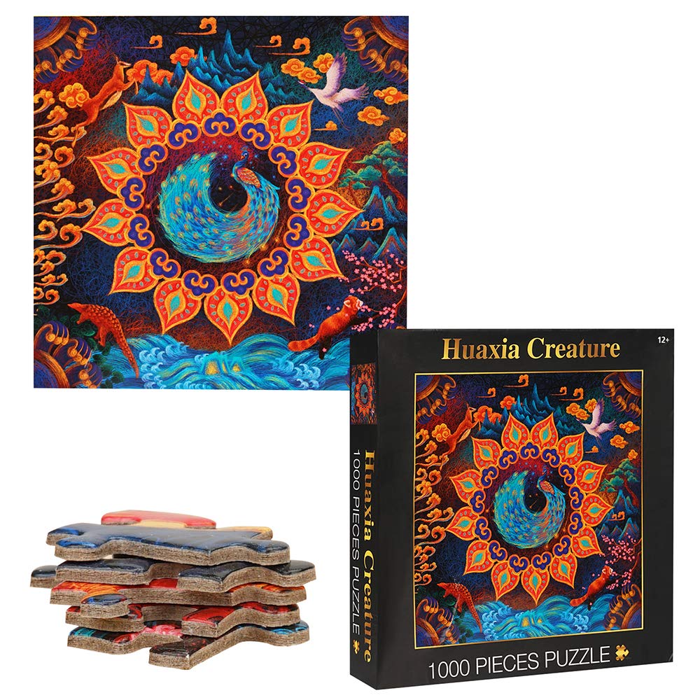 TINYOUTH 1000-Piece Peacock Jigsaw Puzzle for Adults & Kids - 24 x 24 Inch Large Square Puzzle with 2mm Thick Cardboard - Chinese Phoenix Art Puzzle for Stress Relief, Brain Training & Home Decor | Perfect for Family Game Night, Office Break & Gift Giving