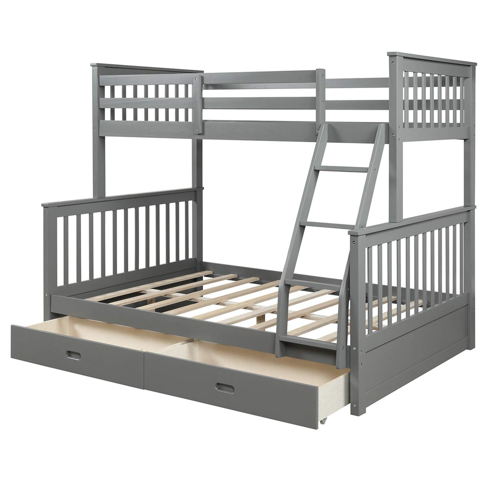 Harper & Bright Twin-Over-Full Bunk Bed with Drawers - Gray Kids Wood Bed Frame for Small Spaces