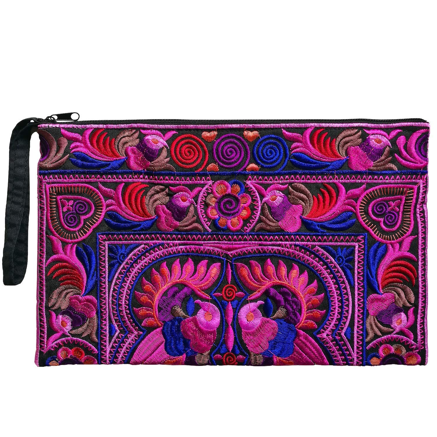 Sabai Jai Embroidered Clutch Purse with Wristlet - Large Boho Handbag for Women - Perfect for Weddings, Parties & Evening Events