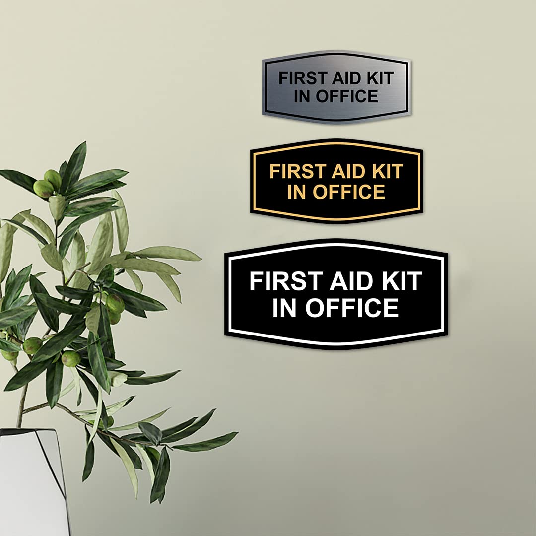 Premium First Aid Kit Sign for Office - Large Black/Silver Safety Sign by ByLITA | Workplace Compliance & Emergency Preparedness