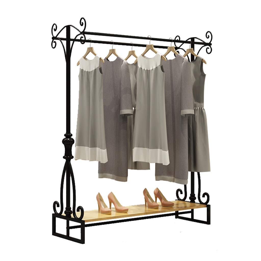 Vintage Wrought Iron Wall Coat Rack - Heavy Duty Vertical Clothing Hanger for Women's & Kids' Apparel Stores | Space-Saving Parallel Bar Garment Rack with Shelves | Perfect for Boutiques, Retail Shops & Home Closet Organization
