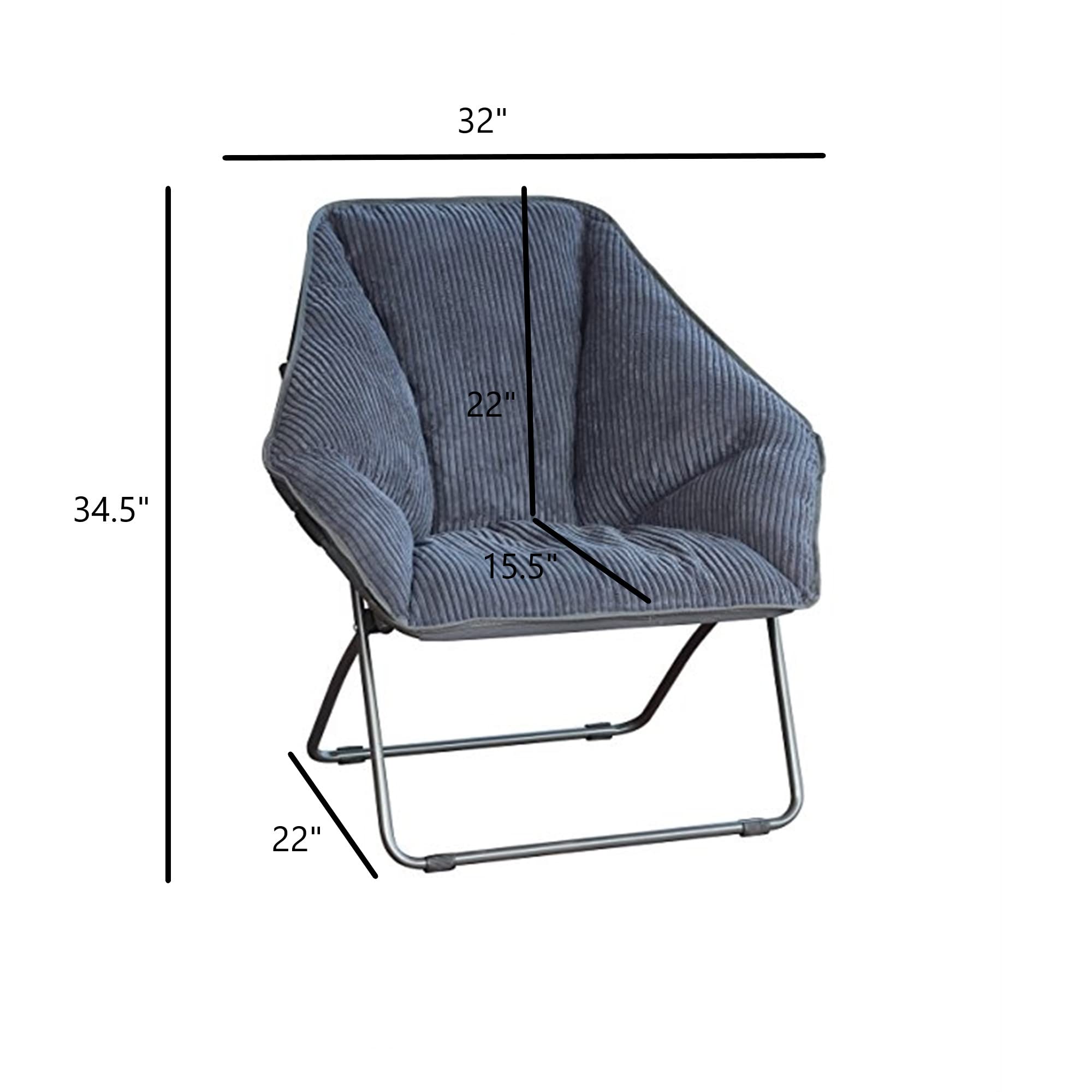 Hexagon Folding Dish Corduroy Chair - Compact & Stylish Accent Chair for Dorm Rooms, Bedrooms, Reading Nooks & Gaming Setups - Soft Gray Corduroy Lounge Chair (Pack of 1) | Perfect for Small Spaces, Study Sessions & Relaxing at Home