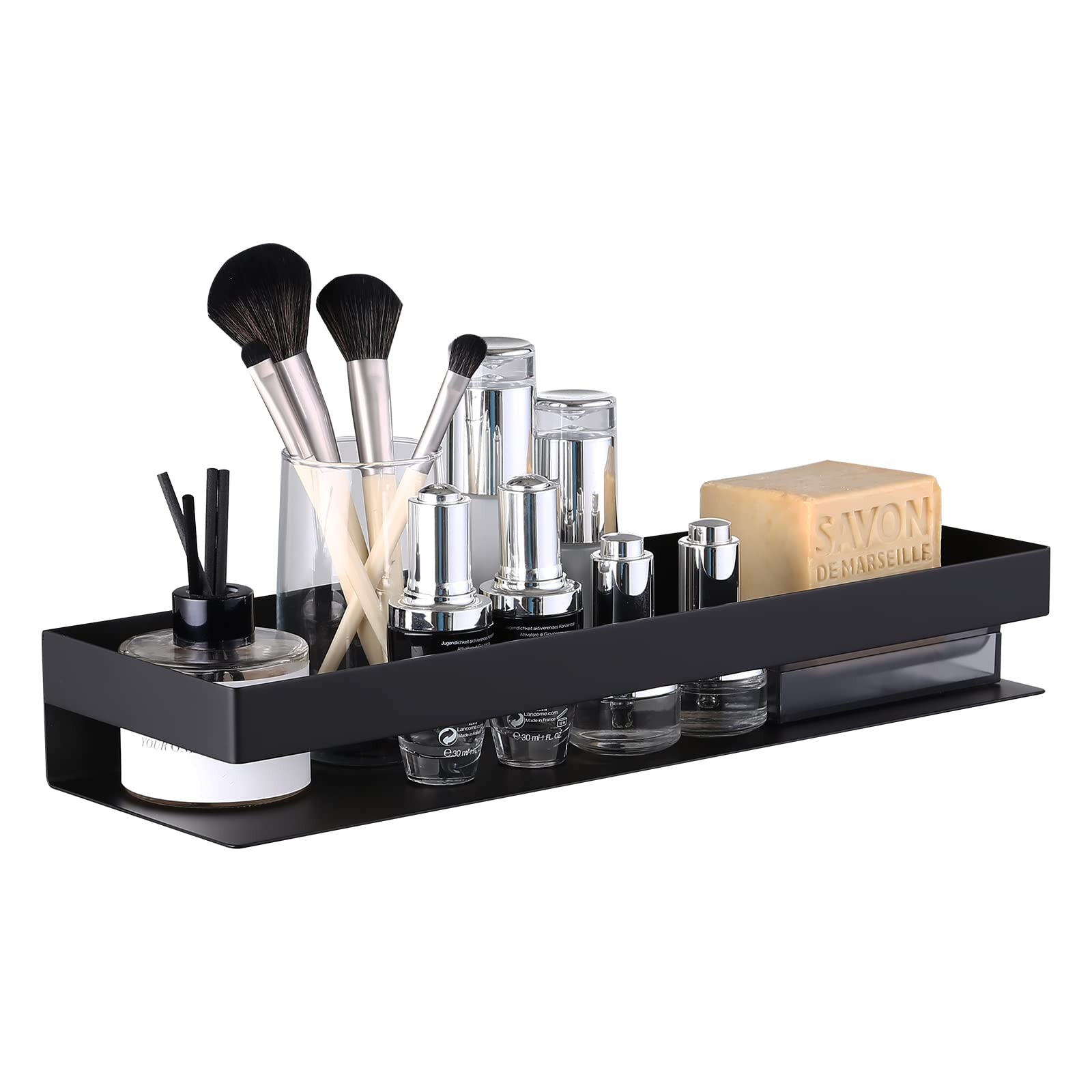 Stainless Steel Rustproof Shower Shelf - Wall Mounted Bathroom Storage Caddy, Modern Matte Black Square Design (BSC205S40A-BK) | Perfect for Organizing Shampoo, Soap & Bath Essentials
