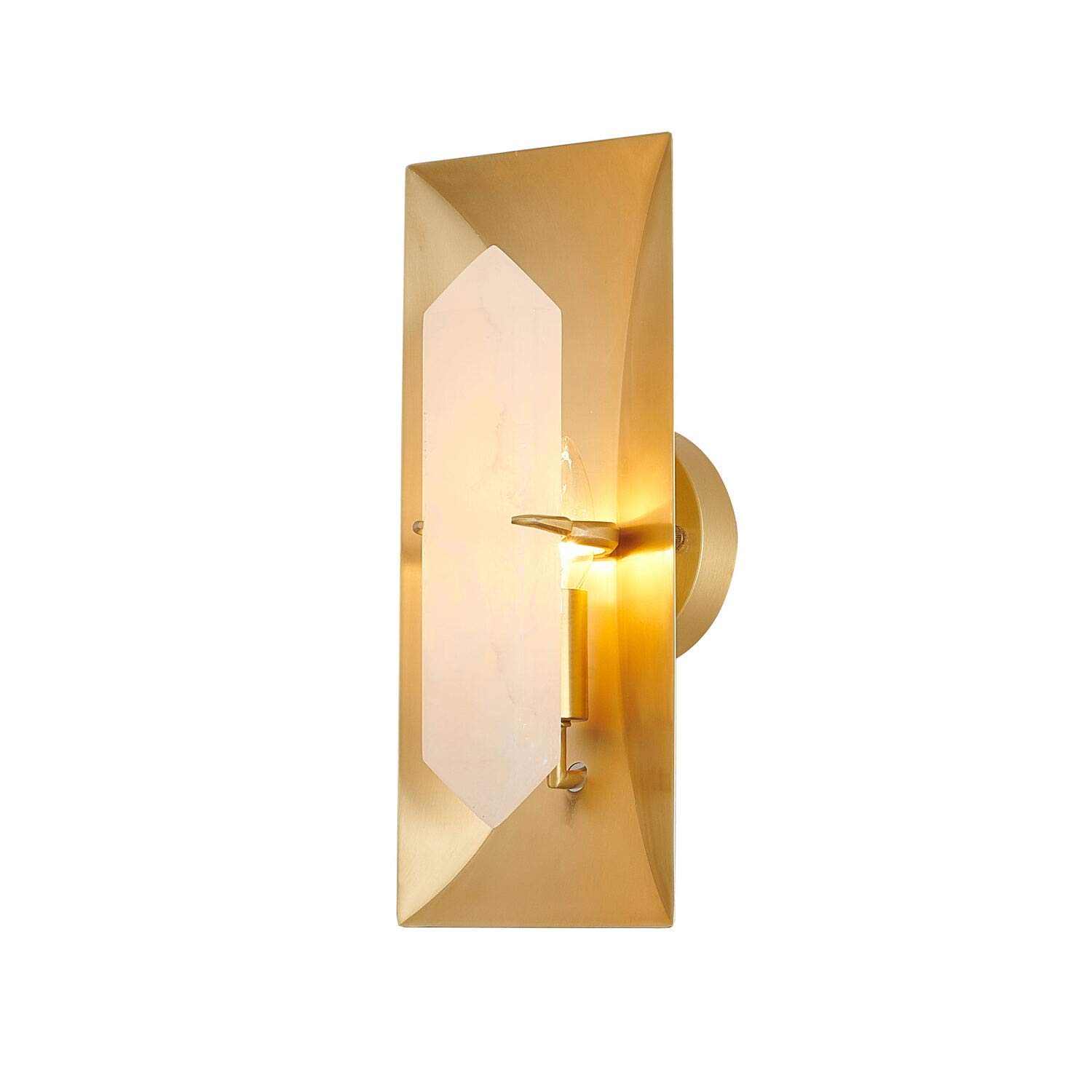 Bethel Copper Metal Frame Wall Sconce with White Alabaster Stone Center - Modern Industrial Lighting Fixture for Living Room, Bedroom & Hallway Decor