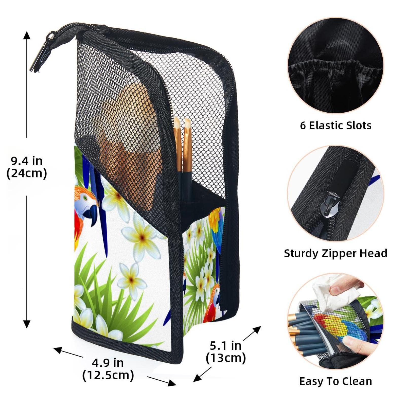 12-Piece Makeup Brush Organizer Bag with Parrot & Palm Leaves Design - Portable Travel Cosmetic Brush Holder Case for Professional Makeup Artists & Beauty Enthusiasts (Perfect for Travel, Home Vanity & Salon Use)