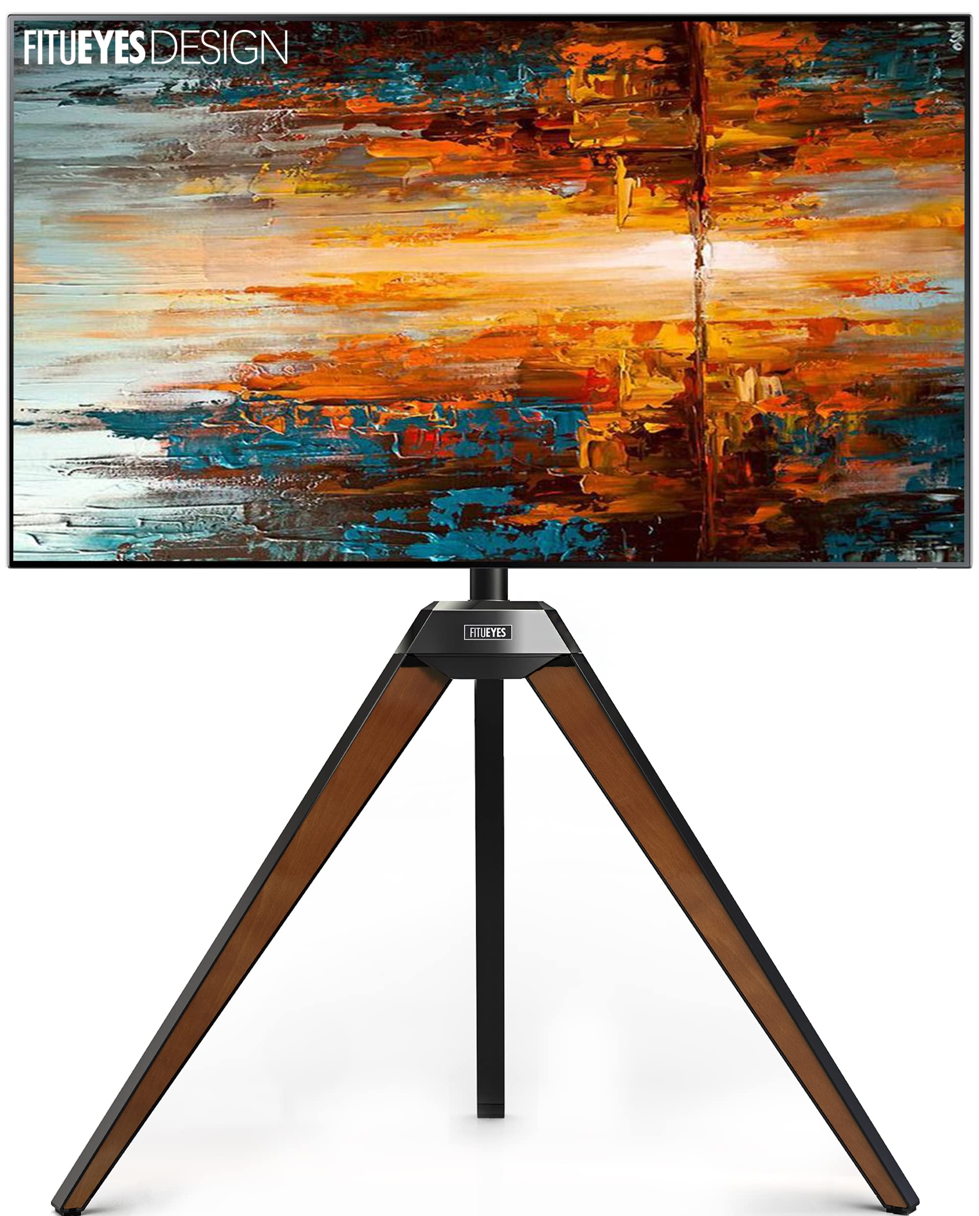 FITUEYES Picasso Series Corner TV Stand for 37-65 inch TVs - Modern Tripod Easel Design with Concealed Storage & Cable Management - Perfect for Living Room, Bedroom & Home Theater Setup