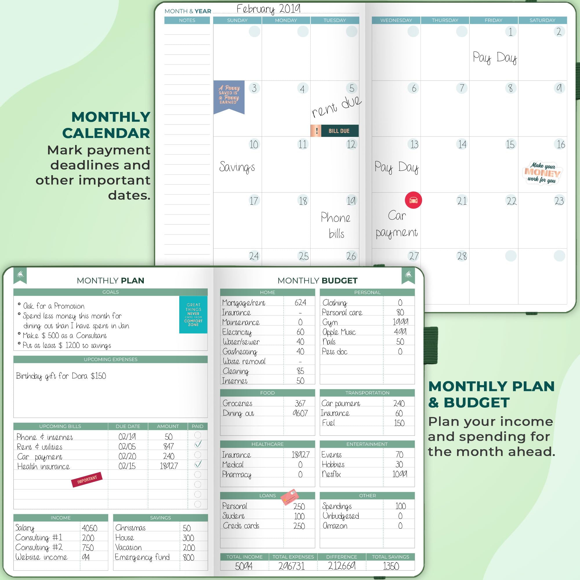 Clever Fox Budget Book 2.0 - Financial Planner for Beginners with Expense Tracker | Personal Finance & Bill Management (Dark Green)