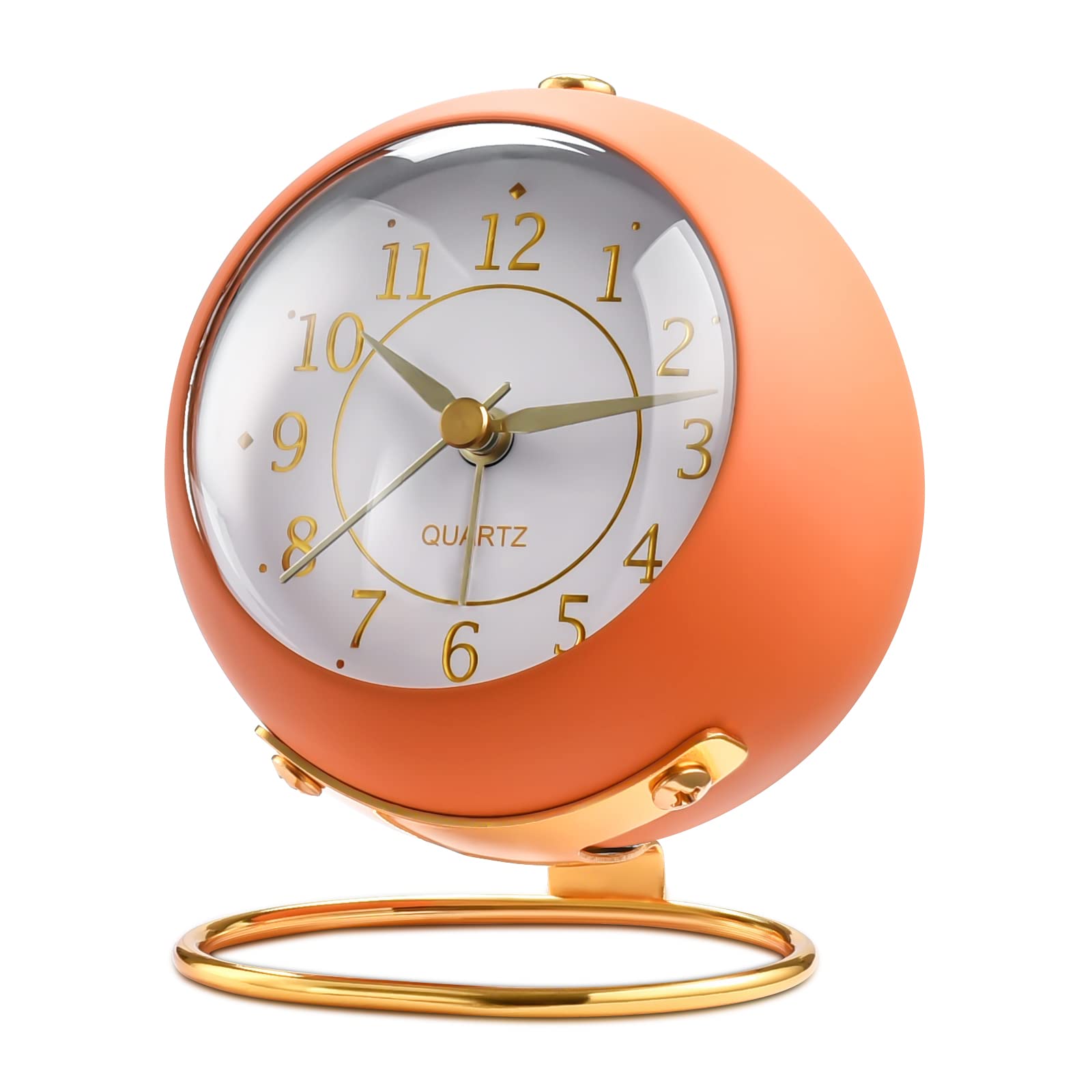 Vintage Analog Alarm Clock with Soft Backlight - Silent Non-Ticking Battery Operated Desk Clock for Kids, Bedroom, Travel & Nightstand - Perfect for Bedtime, Reading & Home Office (Orange)