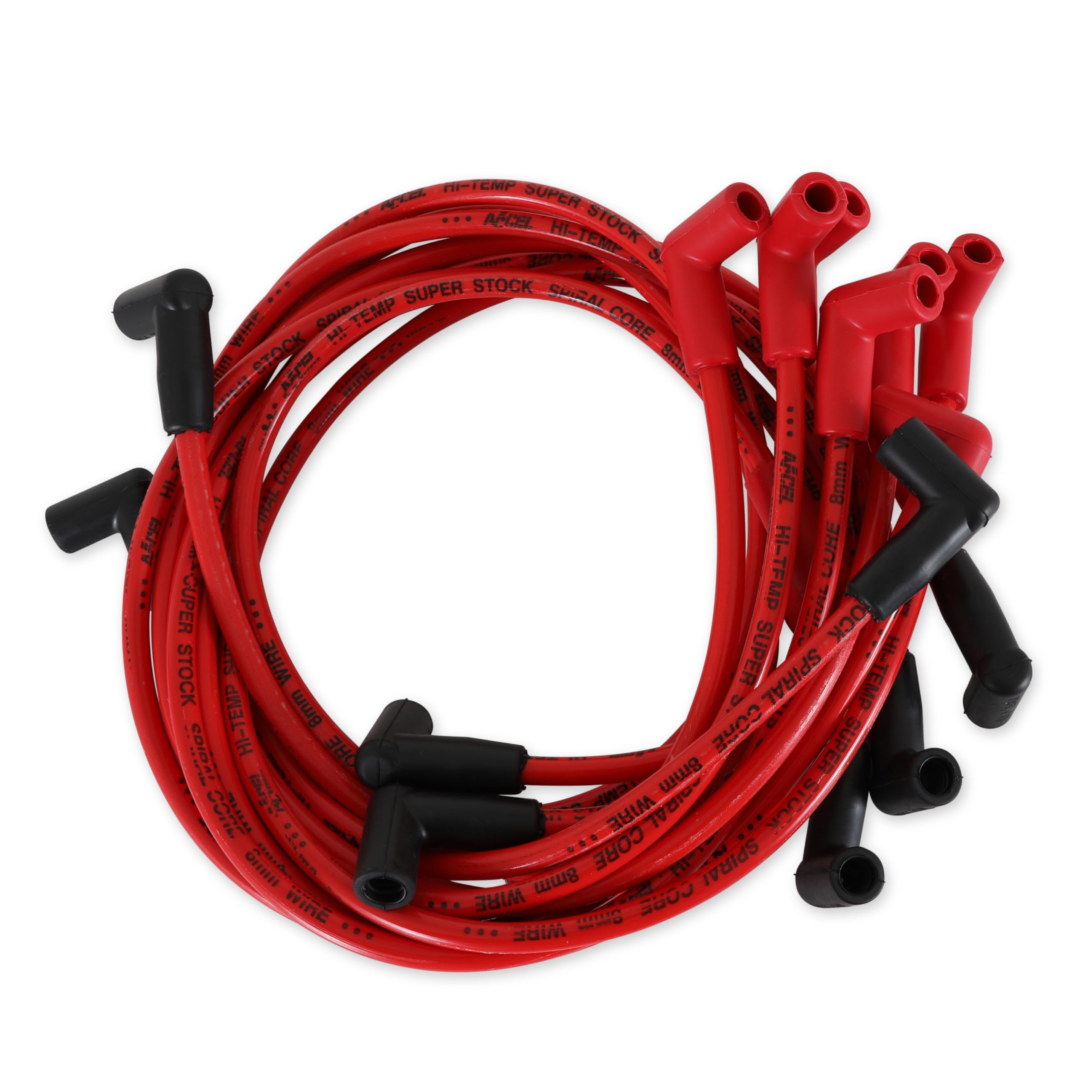 ACCEL 5148R Super Stock 8mm Spiral Core Spark Plug Wire Set - Red - High Performance Ignition Wires for Chevy, Ford, Dodge - Perfect for Racing & Street Performance