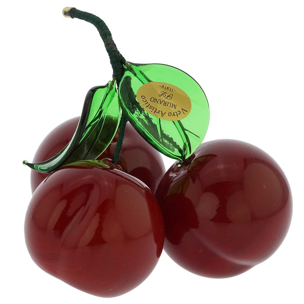 Authentic Murano Glass Cherry Figurine from Venice - Handcrafted Italian Art Glass Collectible - Perfect for Home Decor, Gift Giving & Luxury Table Centerpiece