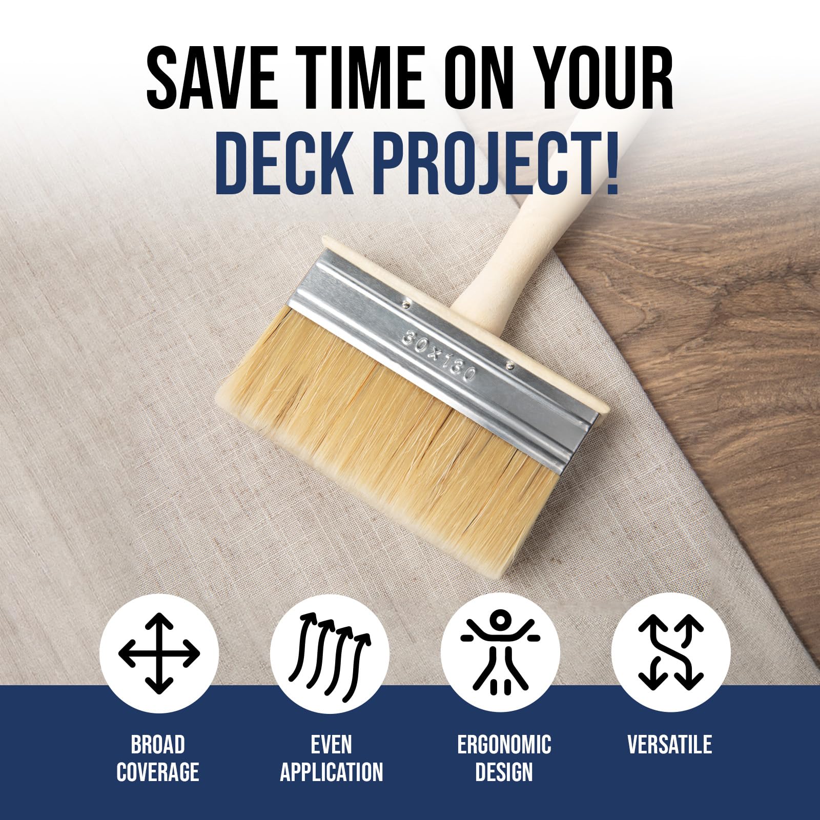 Foxtrot 5-Inch Deck Stain Brush - Professional Grade Paint & Sealer Applicator for Wood Decks, Fences, Walls | Fast & Even Coverage | Perfect for Outdoor Wood Staining, Fence Painting & Home Improvement Projects