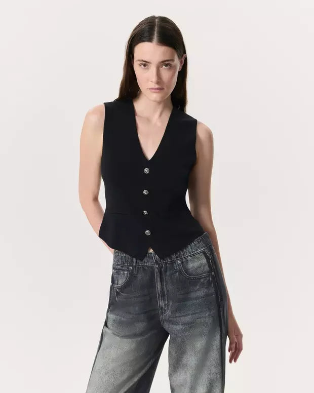 Ella Merino Wool Blend Sweater Vest for Women - Soft & Warm Knit Sleeveless Pullover - Black - Perfect for Layering, Office Wear & Casual Outfits