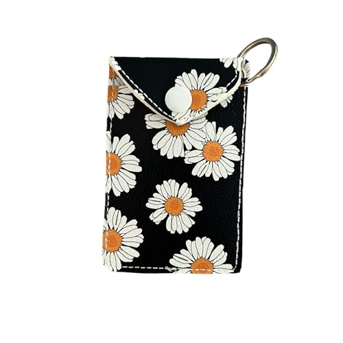 Faux Leather Card Holder with Keychain - Business, Credit, ID - Daisy Design for Work & Travel