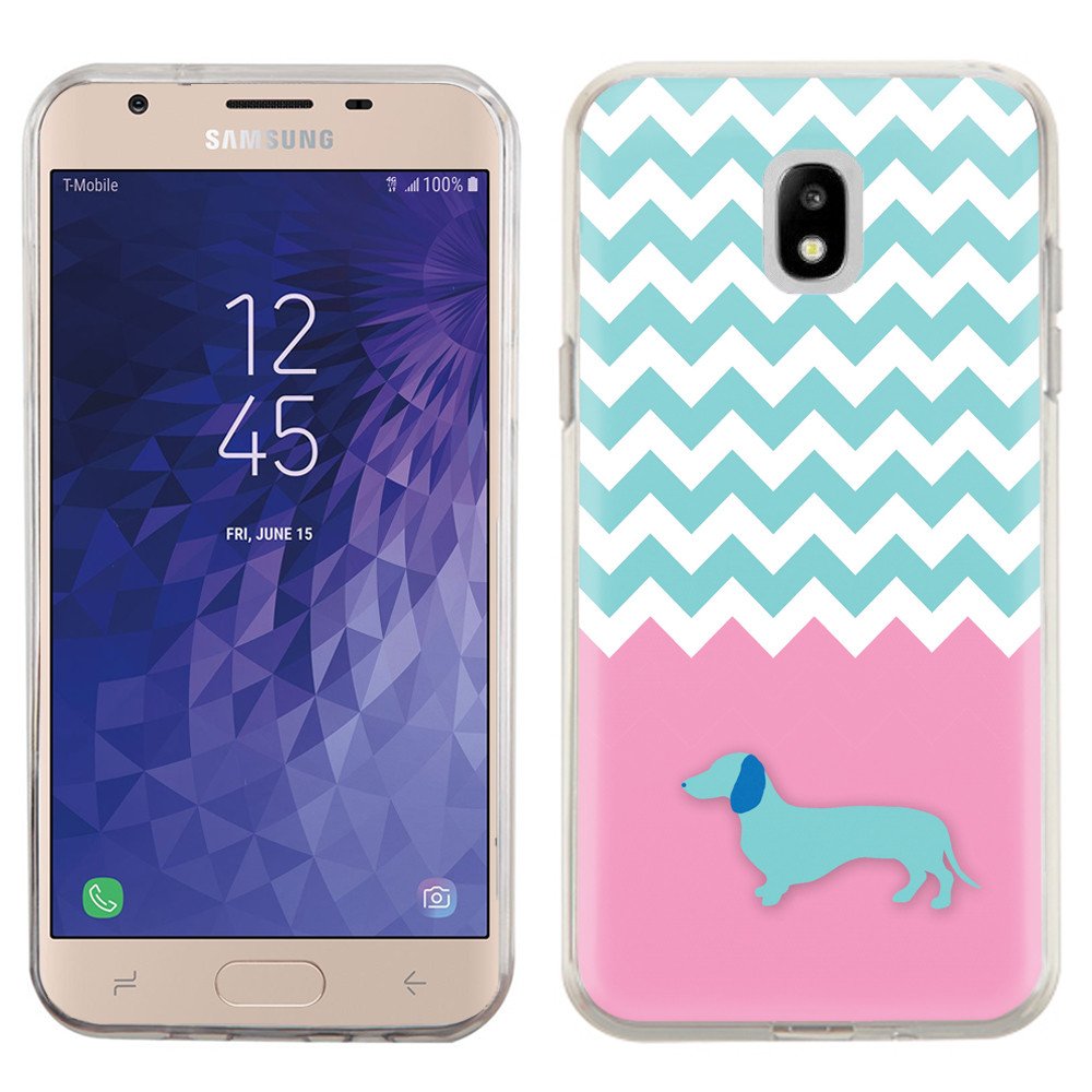 Samsung Galaxy J3 Orbit Case - OneToughShield TPU Gel Protective Slim-Fit Phone Cover with Chevron/Dachshund/Puppy Design | Shockproof & Durable for Everyday Use, Work & Travel