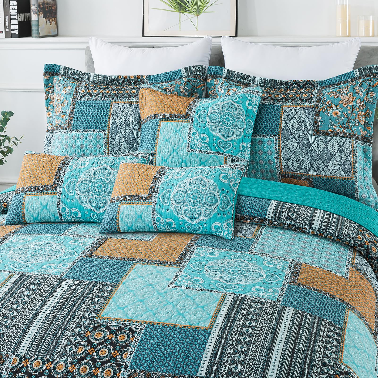 Boho Decorative Throw Pillow Covers Set of 2 - 18x18 Inch Square Farmhouse Cushion Covers for Couch, Bed & Sofa - Green Chic Floral Pattern - Perfect for Boho, Farmhouse & Living Room Decor