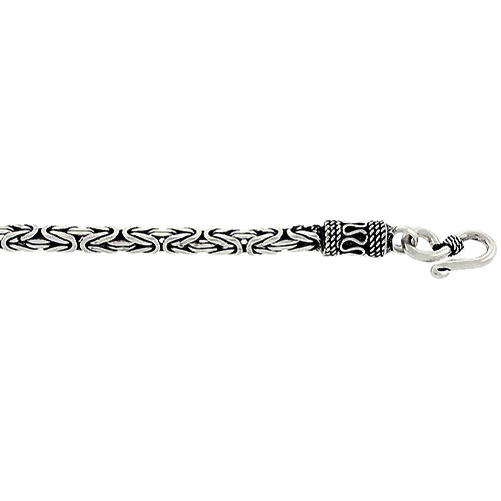 4mm Sterling Silver Square Byzantine Chain Necklace & Bracelet Set - 4mm Antiqued Finish, Nickel Free (7-30 Inch) - Perfect for Gifts, Weddings, and Everyday Elegance