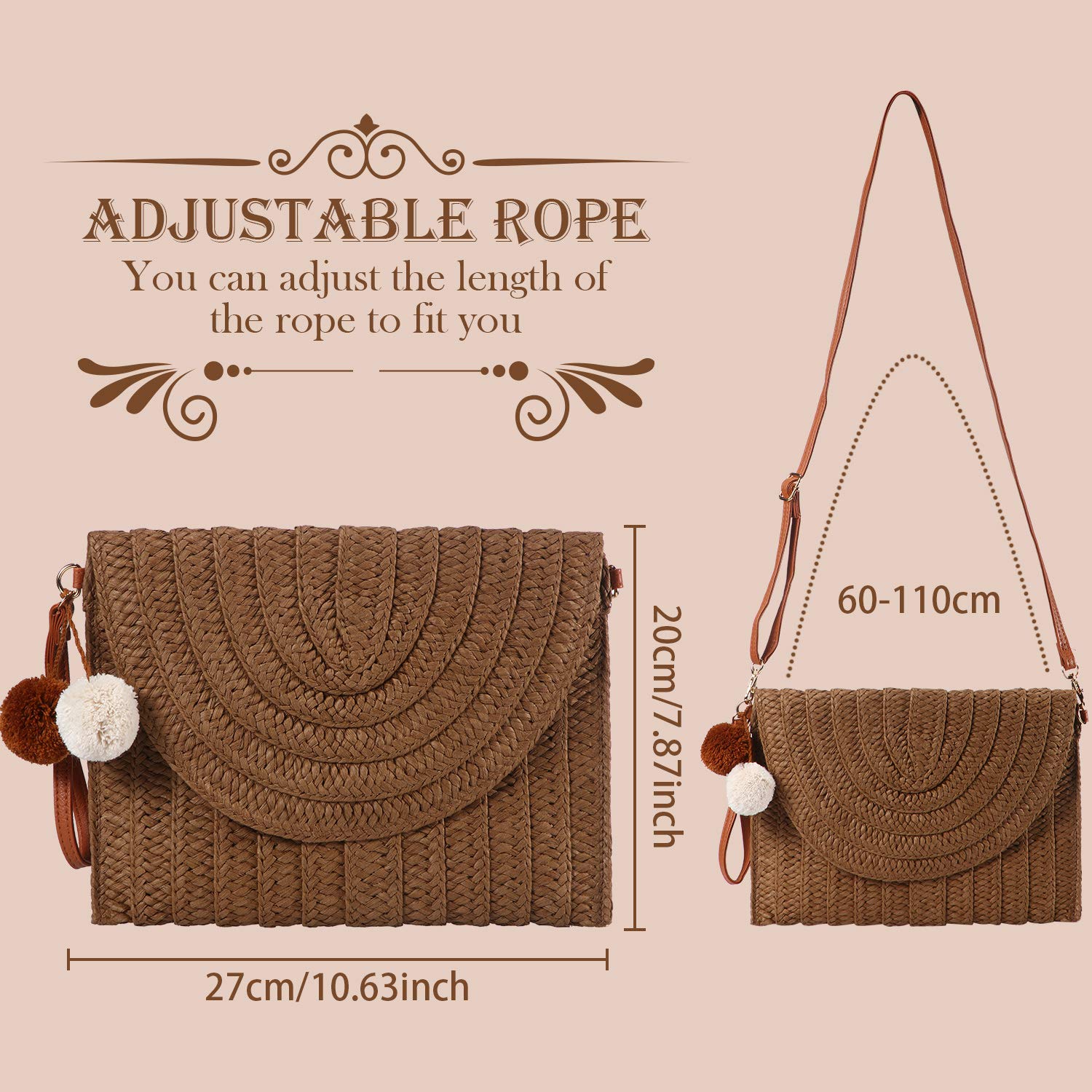 Stylish Frienda Straw Shoulder Bag for Women - Woven Straw Clutch Crossbody Wallet Purse - Perfect for Beach Vacations, Summer Outings & Boho Fashion
