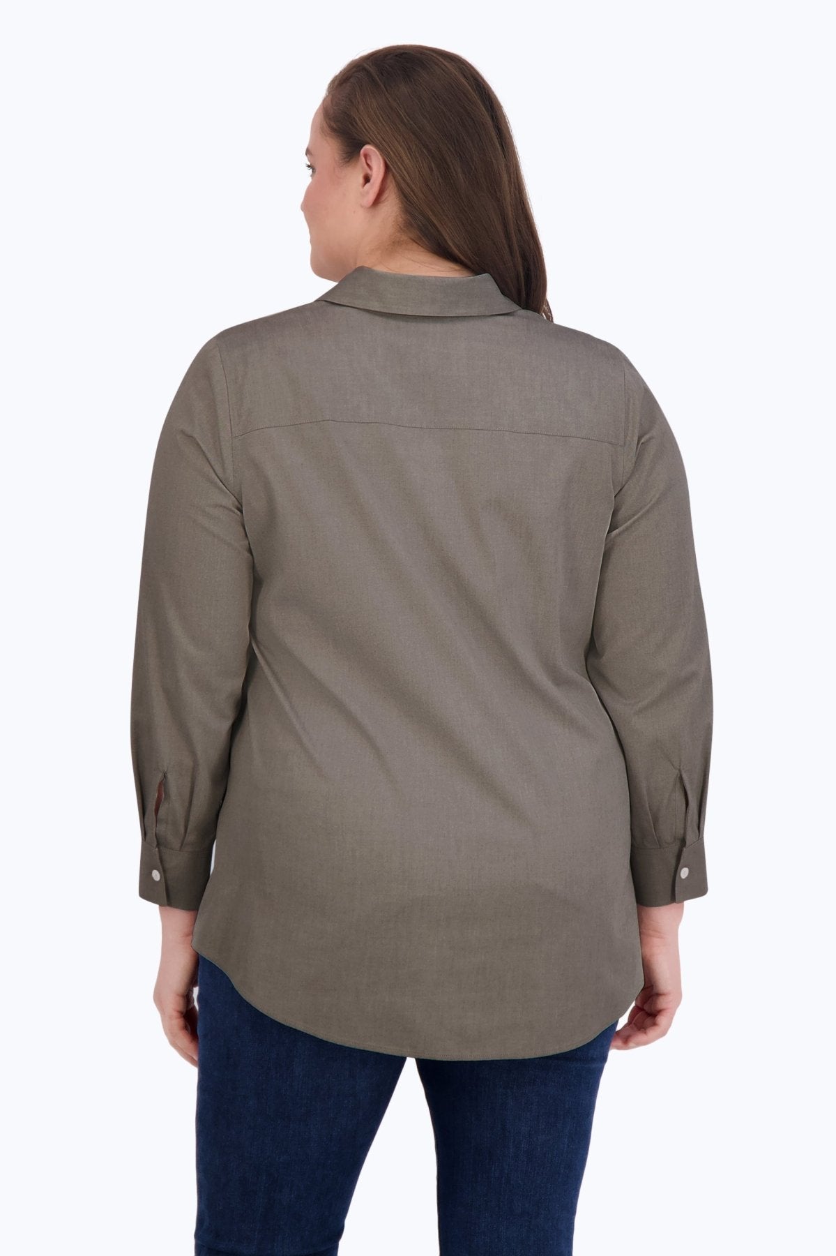 Cici Plus Wrinkle-Free Pinpoint Long Sleeve Tunic Shirt for Women - Perfect for Office Wear & Casual Outfits