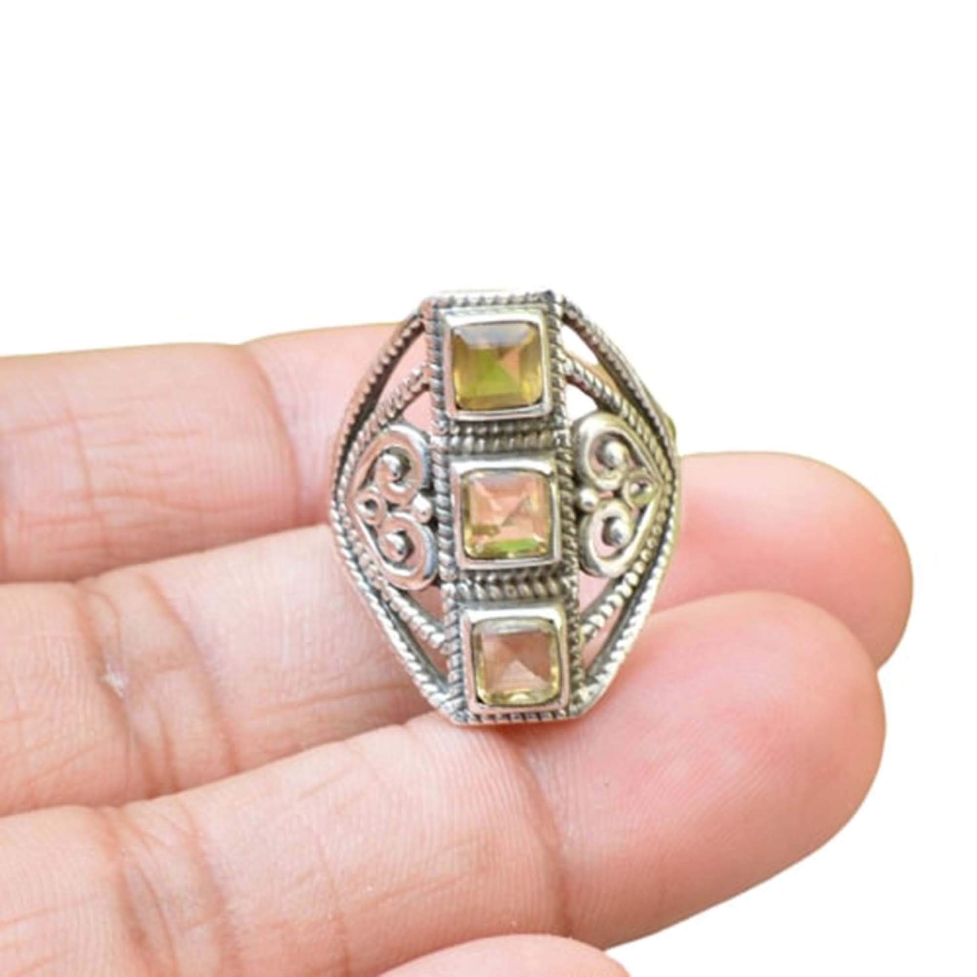 925 Sterling Silver Citrine Ring for Women - Bohemian Twisted Design Square Citrine Birthstone Ring | Handmade Engagement, Promise & Everyday Jewelry | Perfect for Gifts, Weddings & Special Occasions