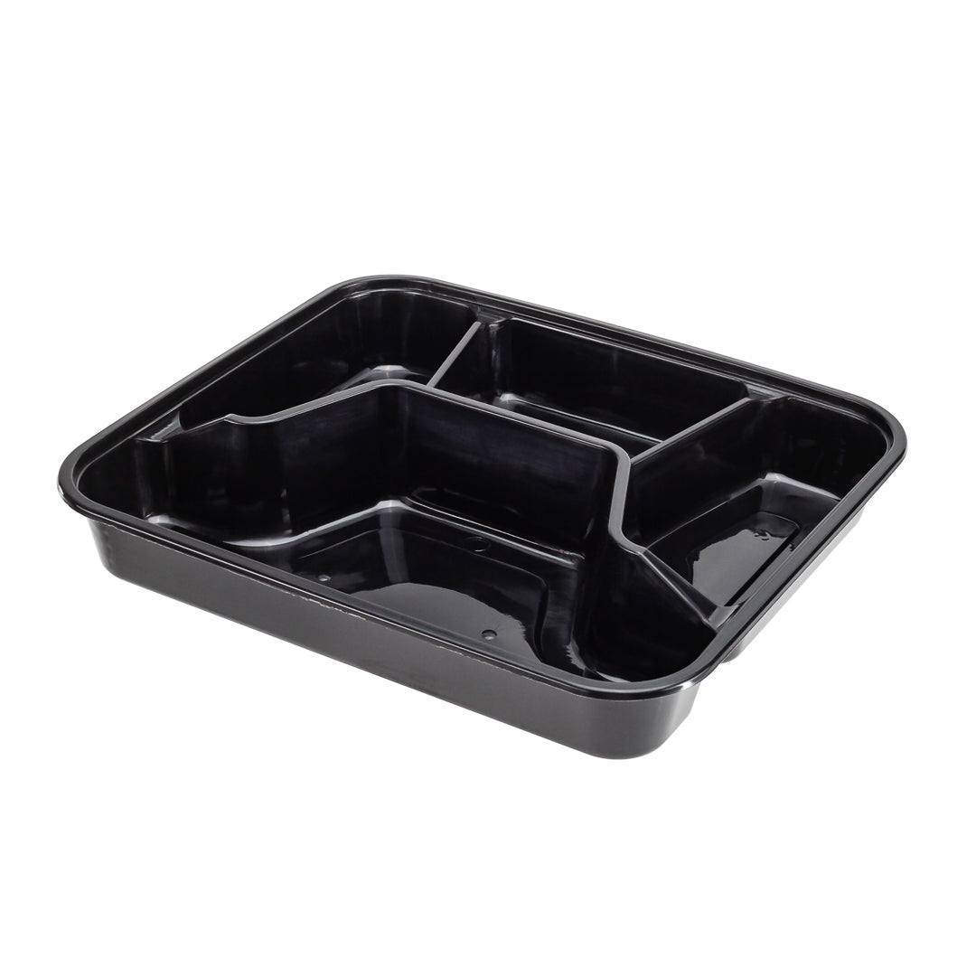 34 oz Black Plastic 4-Compartment Meal Prep Containers with Clear Lids - Microwave Safe (8.75