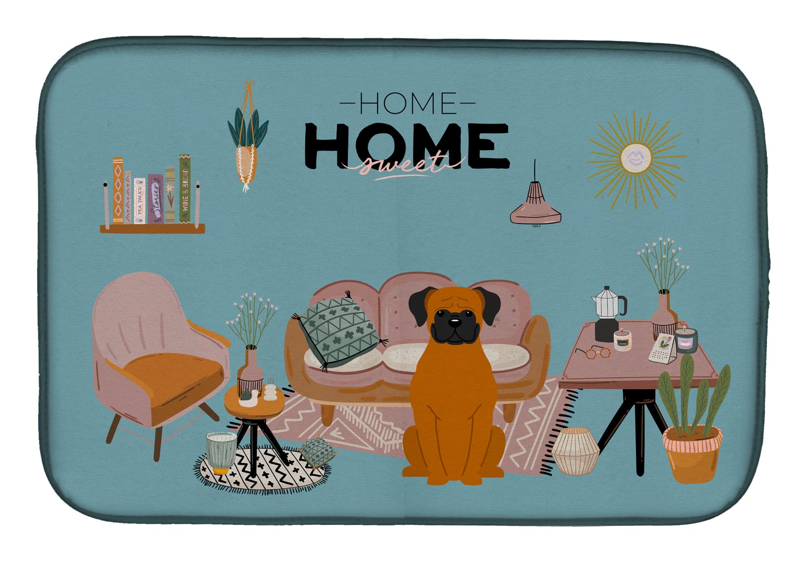 Absorbent Dish Drying Mat for Kitchen Counter - 14 x 21 Inch Multicolor Fawn Boxer Design | Non-Slip Dish Drainer Pad for Countertops | Perfect for Drying Dishes, Utensils & Cookware After Washing