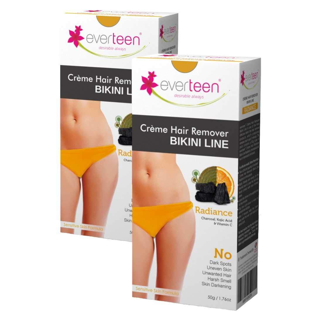 Everteen RADIANCE Bikini Line Hair Remover Cream with Activated Charcoal, Kojic Acid & Vitamin C - 2 Pack (50g Each) | Gentle Depilatory for Sensitive Skin | Smooth & Hair-Free Skin for Beach, Pool & Summer Wear