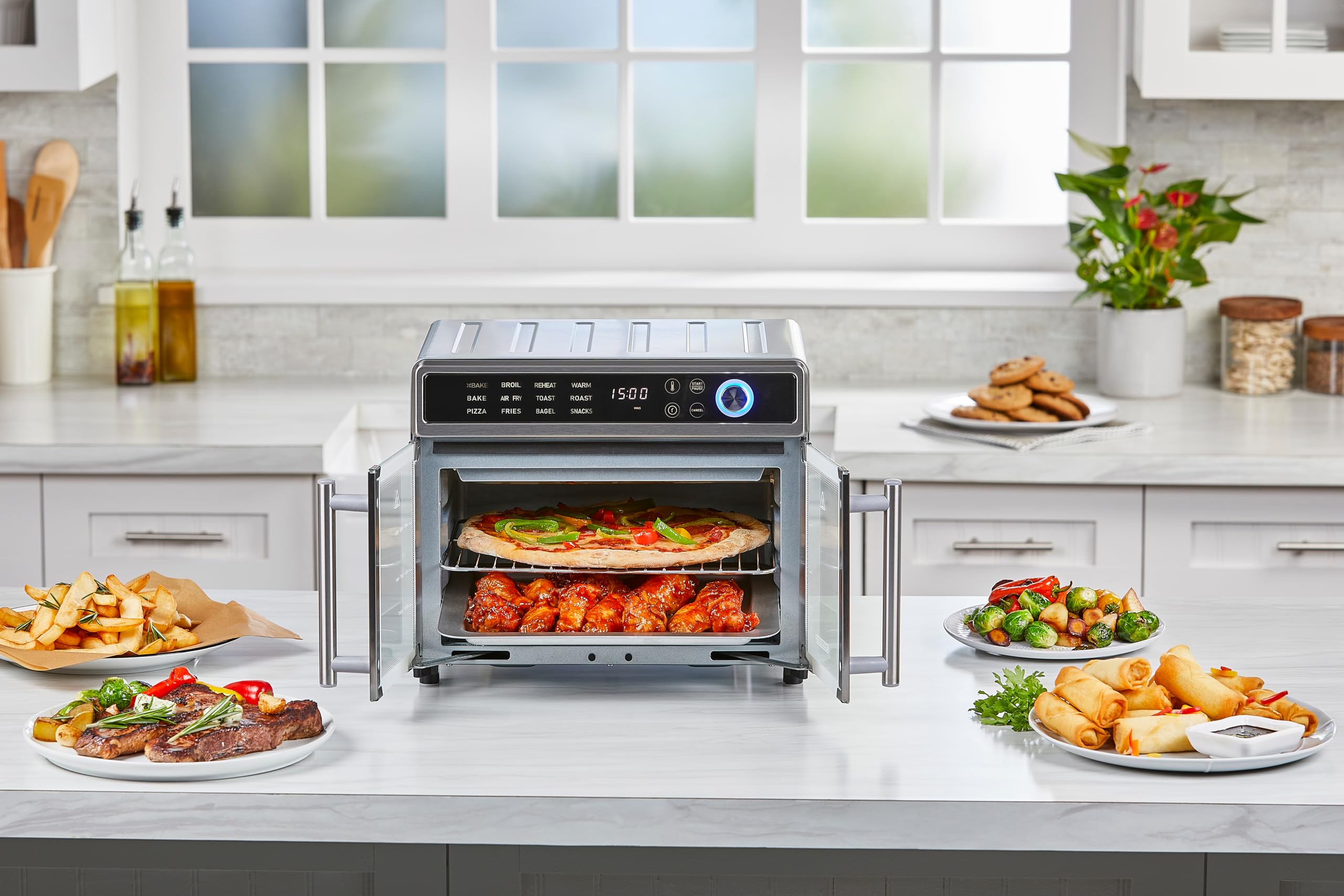 BLACK+DECKER 12-in-1 Air Fryer Toaster Oven Combo with Convection - Fast Cooking Countertop Oven for Pizza, Toast & More - Stainless Steel French Door Design - Perfect for Small Kitchens, Dorms & RV Cooking
