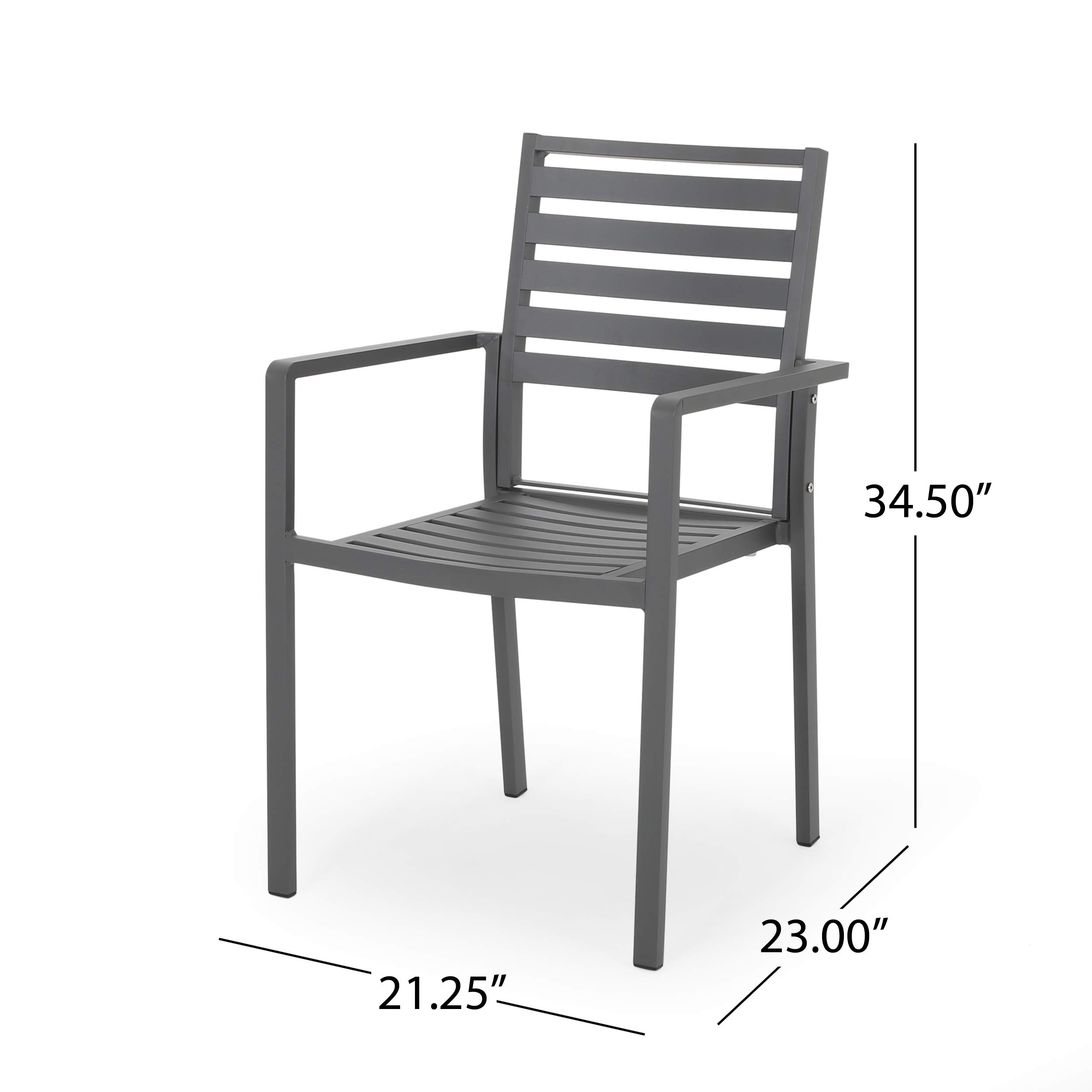 Modern Aluminum Outdoor Dining Chairs (Set of 2) - Lightweight & Weather-Resistant Metal Gray Patio Furniture for Garden, Poolside, and Backyard Dining
