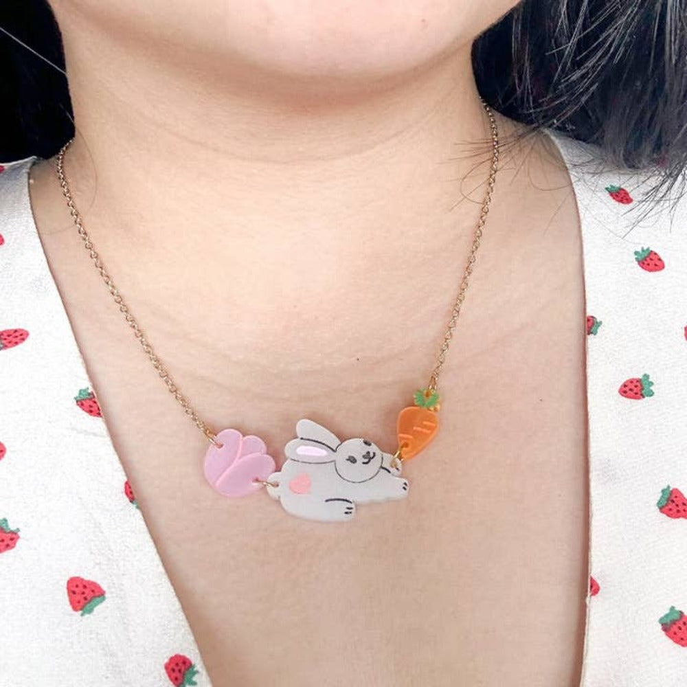 Cute Bunny Acrylic Pendant Necklace - Adorable Animal Jewelry for Women & Girls - Perfect for Valentine's Day Gifts, Birthday Presents & Everyday Wear