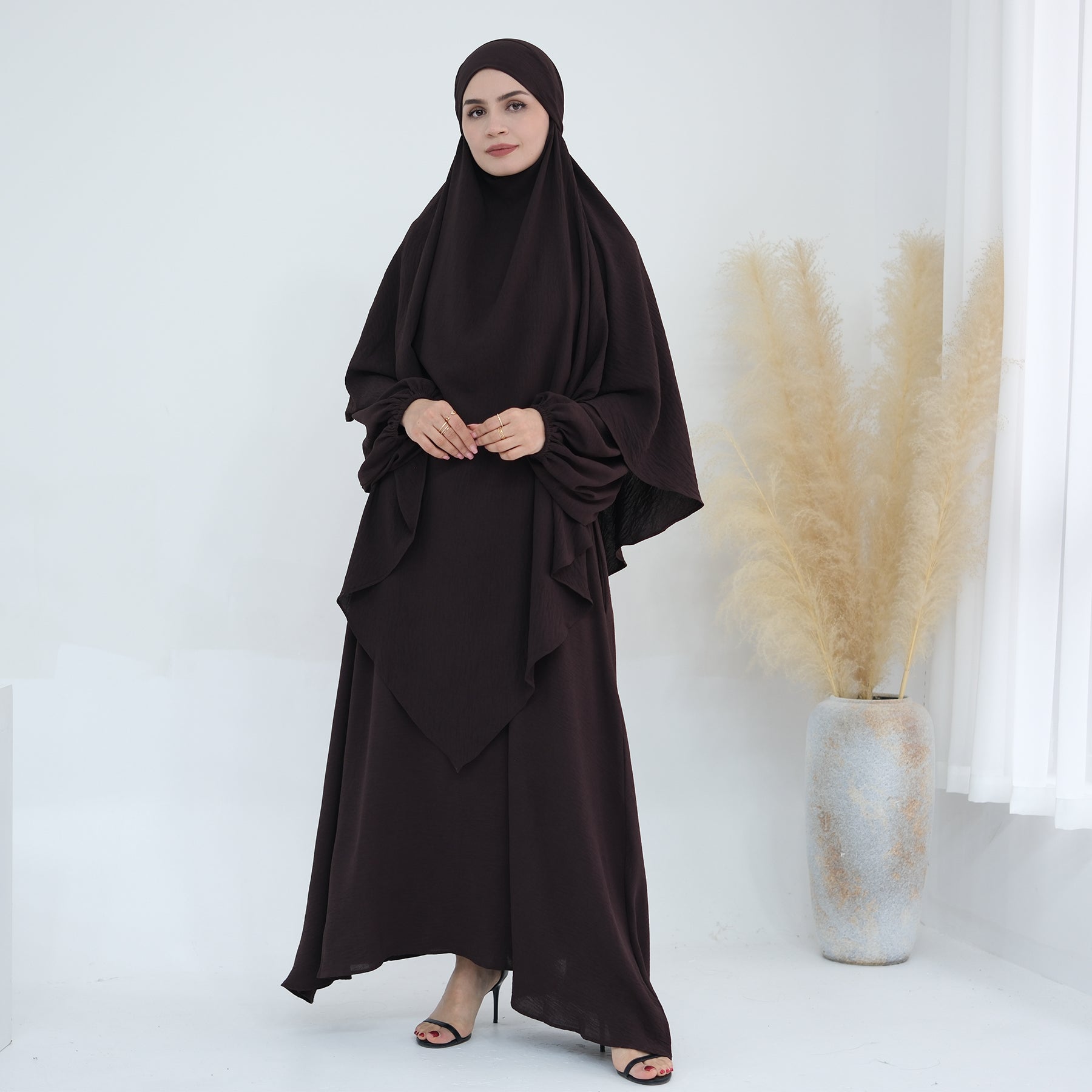 Premium Muslim Abaya Khimar Set - Modest Islamic Prayer Dress for Women (Coffee) - Perfect for Prayer, Mosque, and Special Occasions