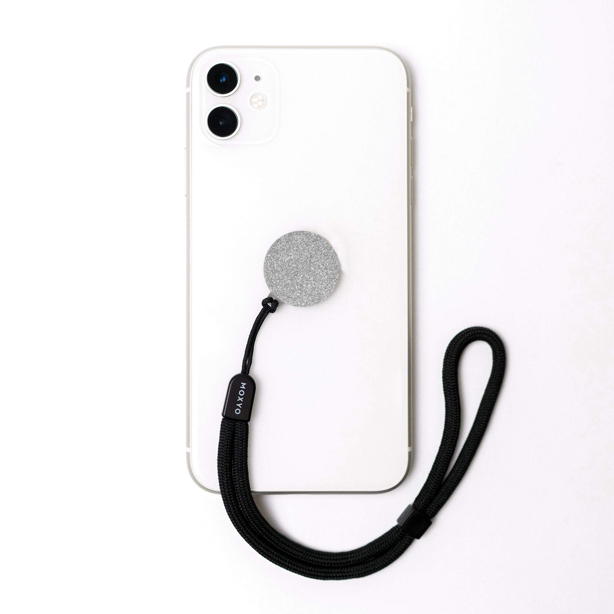Moxyo Zigi Band Universal Adjustable Wrist Strap - Black Phone Lanyard with Glitter Adhesive Patch | Compatible with iPhone, Samsung, iPad & All Smartphones | Perfect for Gym, Travel & Outdoor Activities