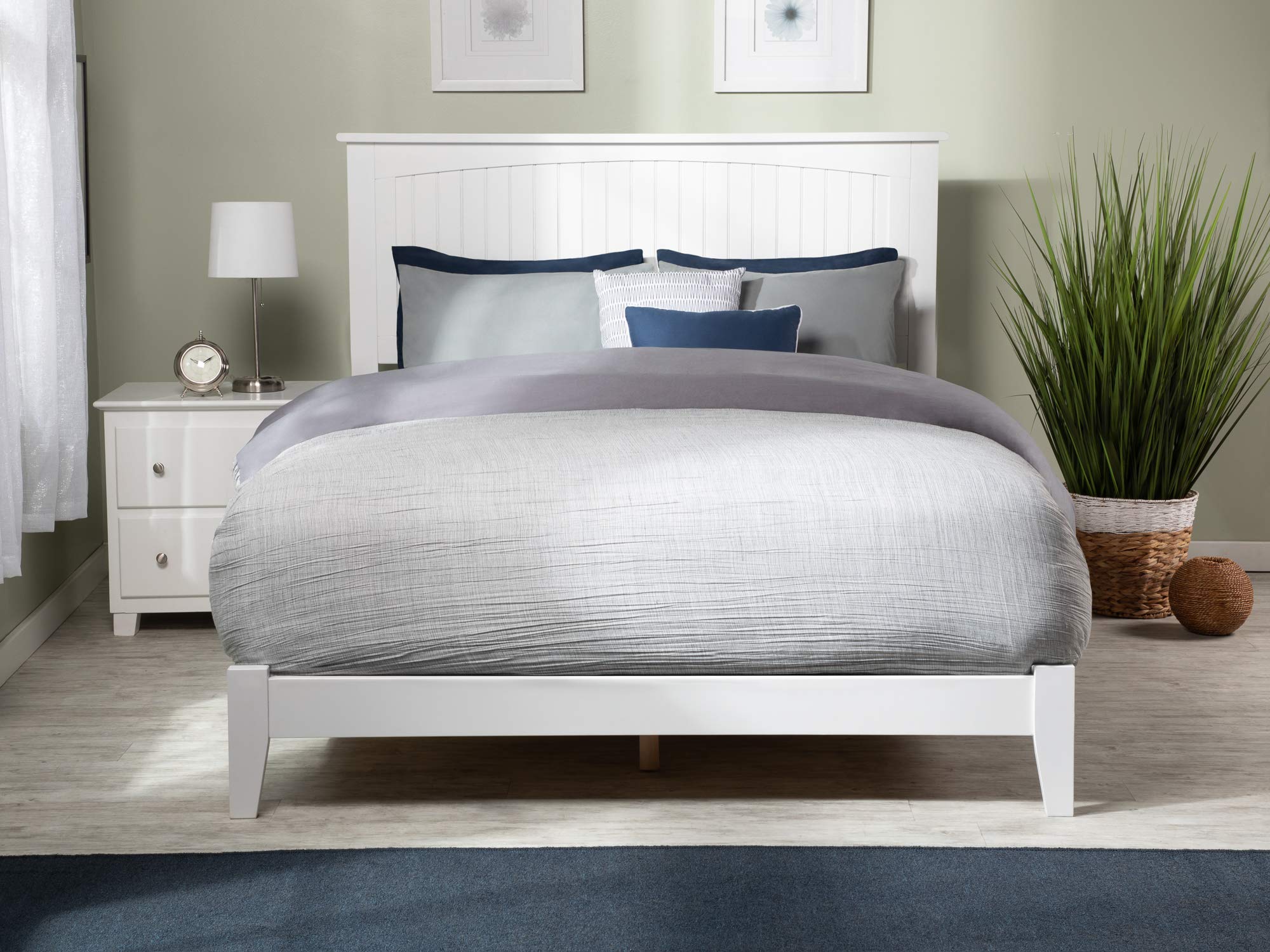 AFI Nantucket Queen Bed Frame with USB Charging Ports - Modern White Wooden Foundation Bed for Bedroom, Living Room & Guest Room