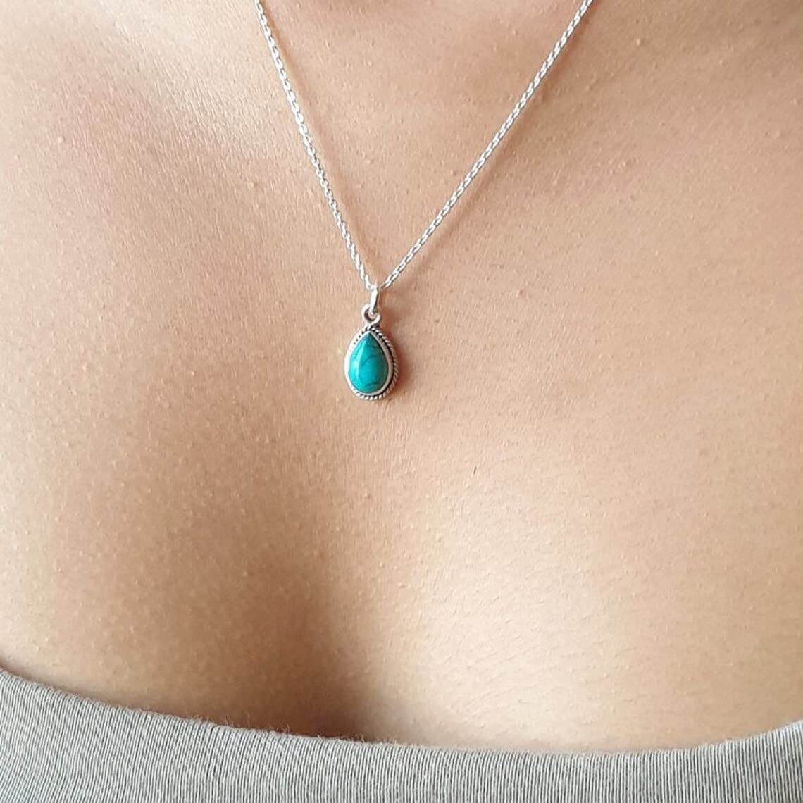925 Sterling Silver Blue Turquoise Pendant Necklace - Handmade Vintage Statement Jewelry, December Birthstone Gift for Women & Men - Perfect for Boho Fashion, Casual Wear & Special Occasions