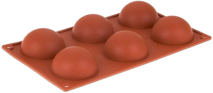 Non-Stick Orange Silicone 6-Piece Half Sphere Baking Mold Set - Perfect for Cupcakes, Chocolate, Candies & Desserts