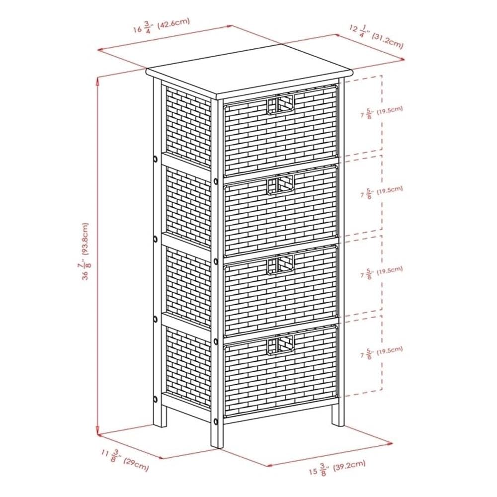 Pemberly Row Solid Wood Storage Rack with 4 Foldable Baskets - Black & Chocolate - Organize Closet, Bathroom, or Nursery - Space Saving Home Decor