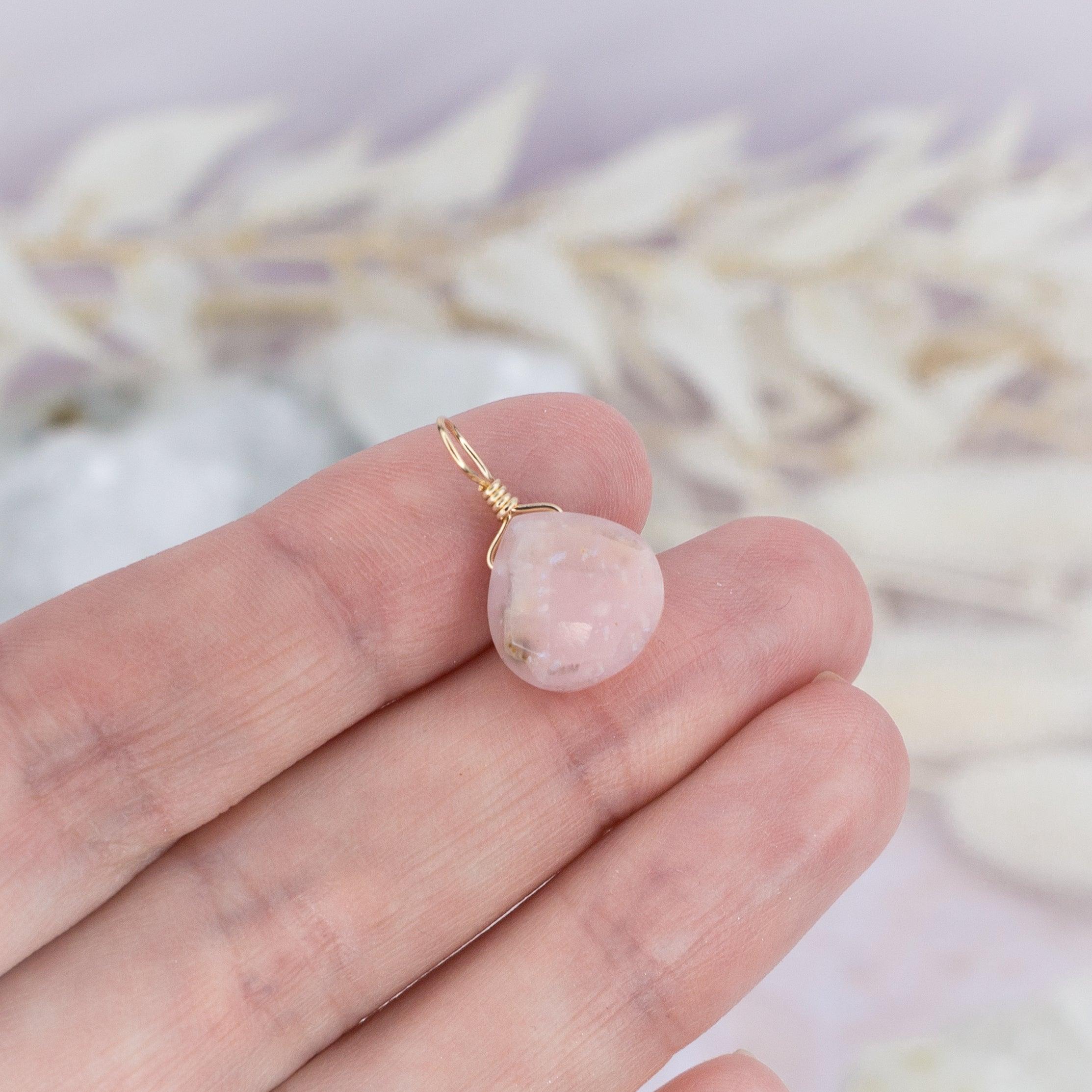 Tiny Pink Peruvian Opal Teardrop Gemstone Pendant Necklace - Elegant Handmade Jewelry for Women - Perfect for Weddings, Date Nights & Special Occasions