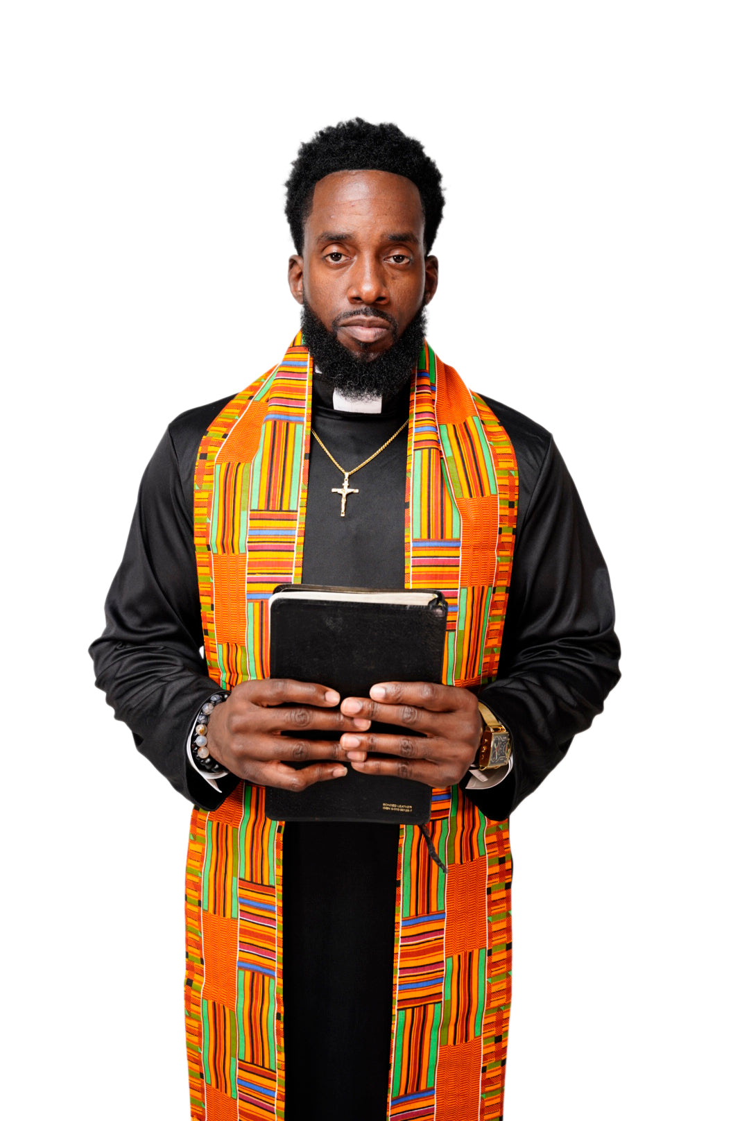 Authentic Kente African Print Clergy Stole with Fringes - Elegant Pastor & Choir Sash for Church Services, Weddings & Religious Ceremonies - DPC0795S