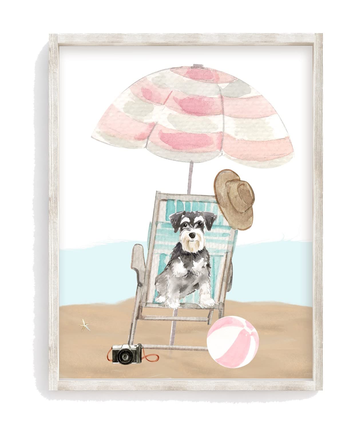Miniature Schnauzer Puppy Dog Beach Watercolor Art Print - Unframed Wall Decor for Nursery, Kids Bedroom, Laundry Room - Perfect Gift for Dog Lovers | Home Decor, Pet Lover Gift, Coastal Theme