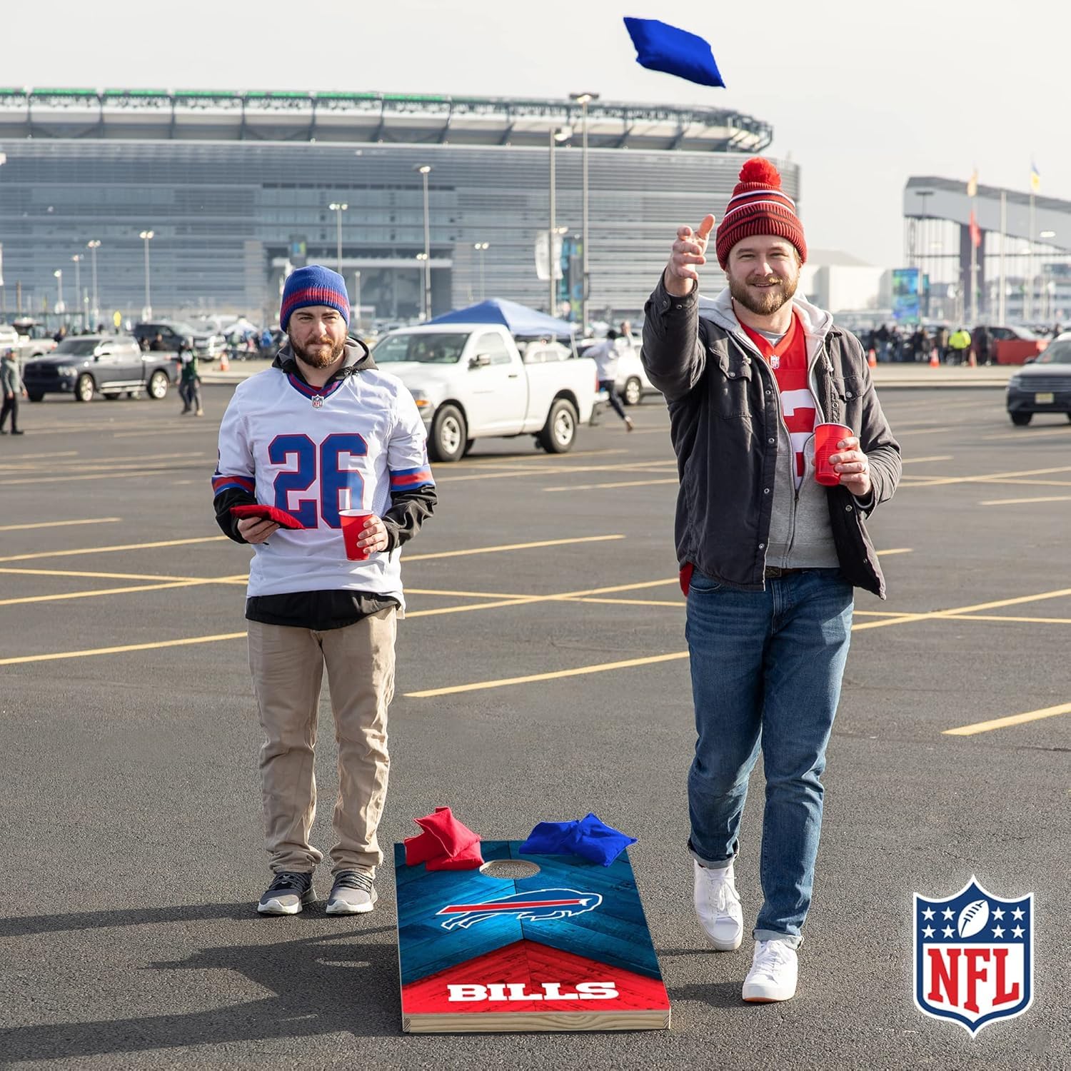 NFL Regulation Size 2' x 4' Solid Wood Cornhole Set with HD Team Graphics - Premium Bean Bag Toss Game for Football Fans | Perfect for Tailgating, Backyard Parties & Family Outdoor Fun