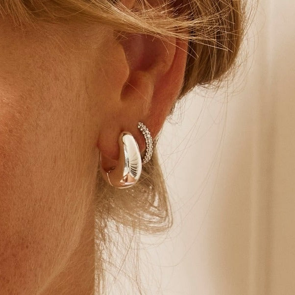 Silver Dome Huggie Hoop Earrings for Women - Minimalist Cartilage Ear Cuffs for Everyday Wear & Special Occasions