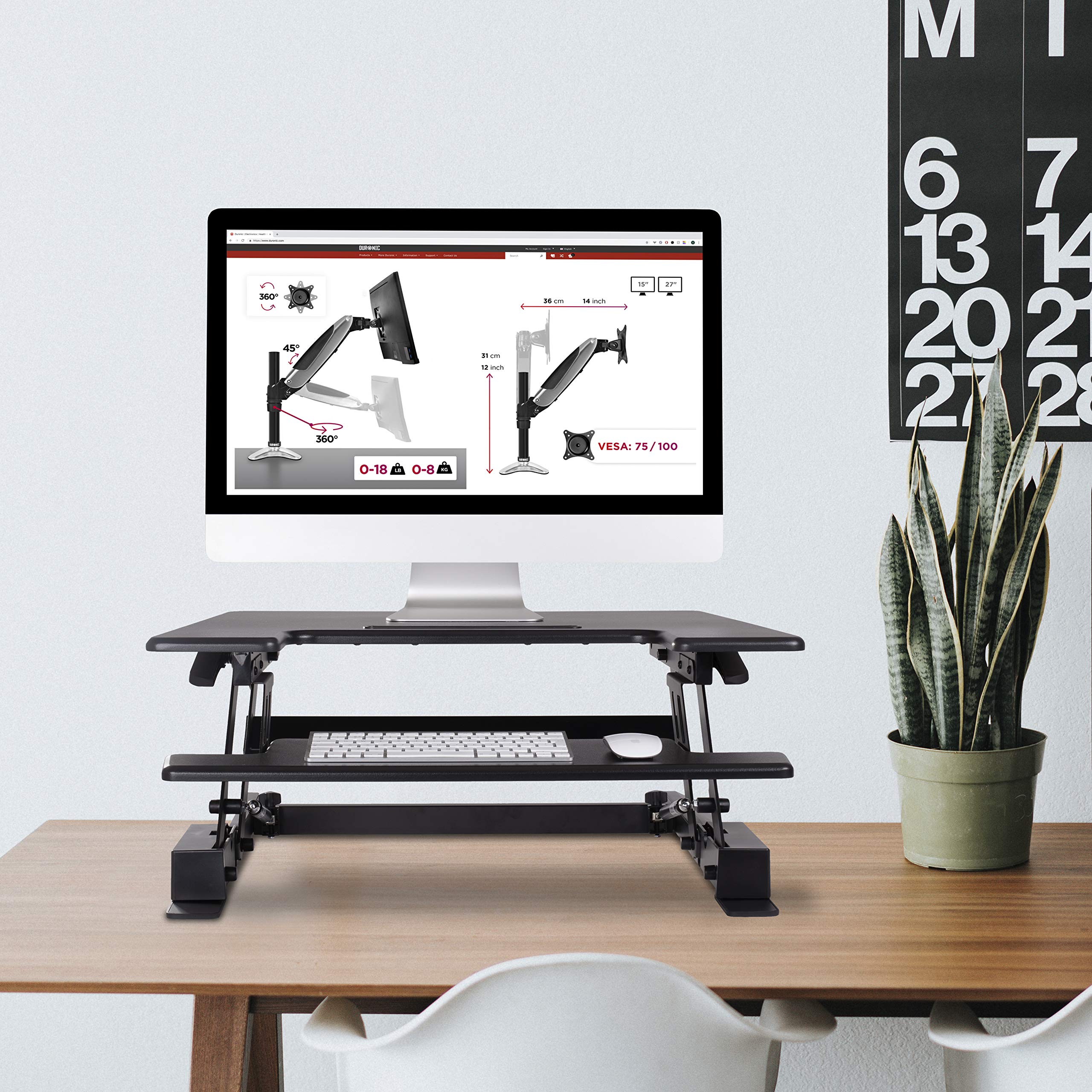 Duronic DM05D19 Sit Stand Desk - 72x56cm Height Adjustable Workstation (16-42cm) | Ergonomic Riser for PC, Laptop & Keyboard | Home Office & Gaming Desk Converter | Improve Posture & Productivity