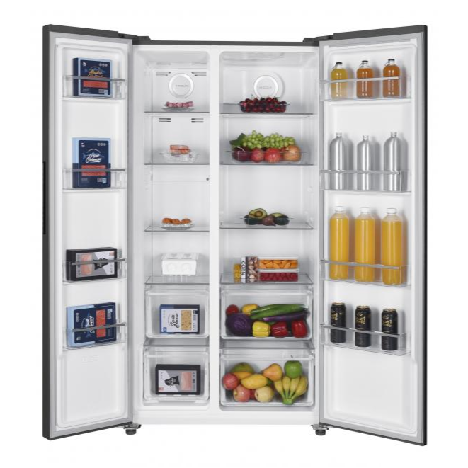 SJ SS52 521L Side by Side Refrigerator - Energy Efficient Stainless Steel Fridge for Kitchen, Home, Office, or Restaurant Use