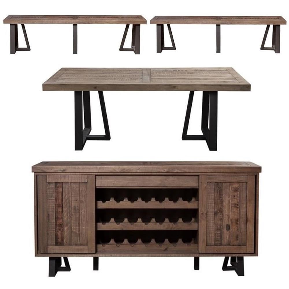 Modern Home Square 4-Piece Dining Set with Table, Bench & Sideboard - Perfect for Small Spaces and Cozy Family Meals