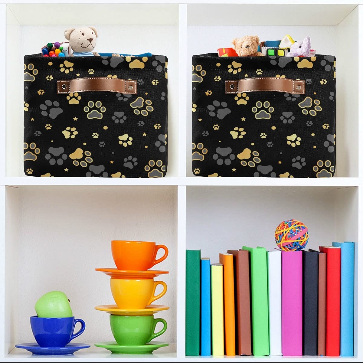 Collapsible Dog Paw Print Storage Bin Basket - Foldable Rectangle Storage Cube with Handles for Shelf, Closet, Nursery, Bedroom & Home Office (1 Pack) | Perfect for Pet Supplies Organization & Home Decor