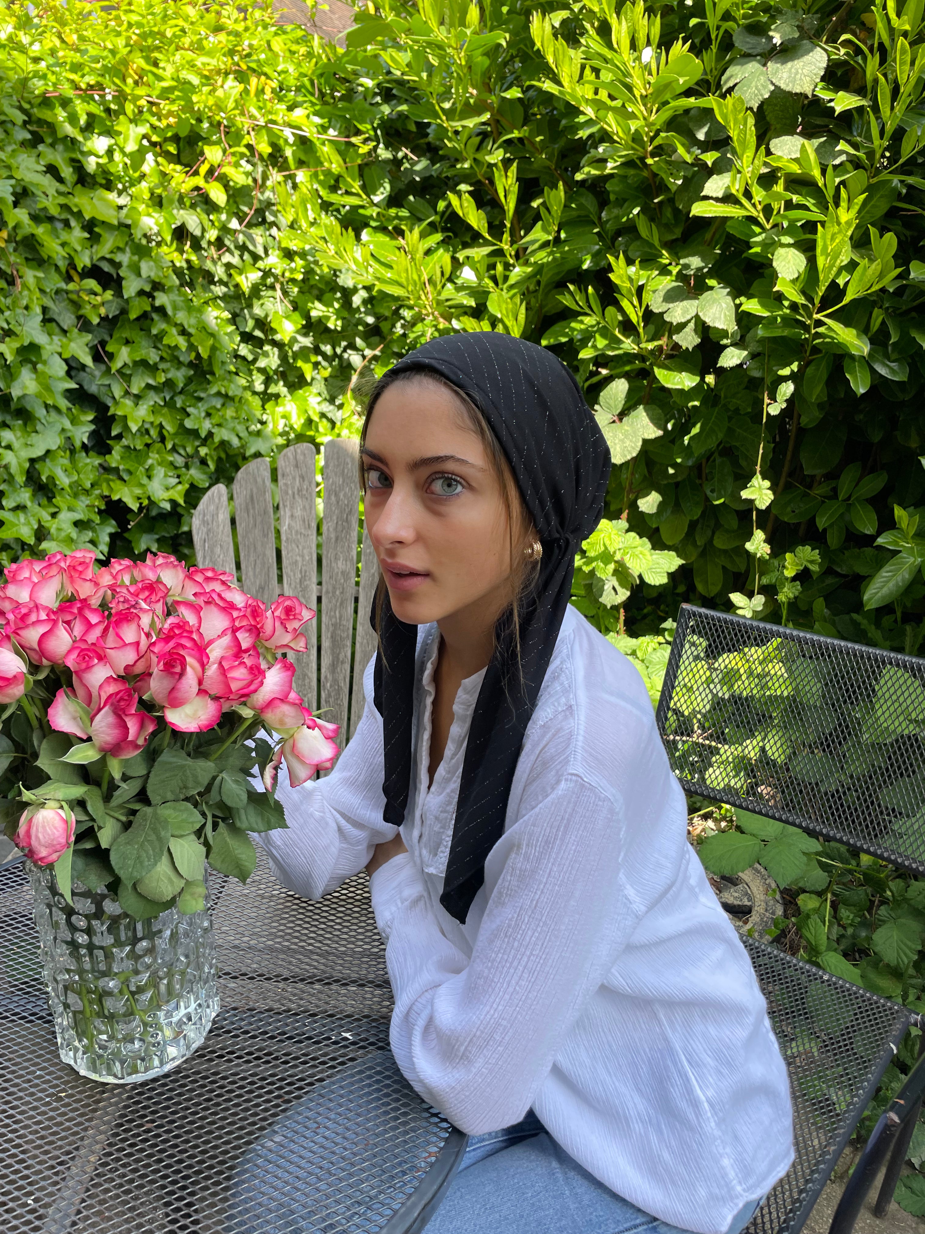 Premium Black & Silver Pre-Tied Bandana Scarf | Made in USA | Perfect for Motorcycle Riders, Western Fashion & Patriotic Events