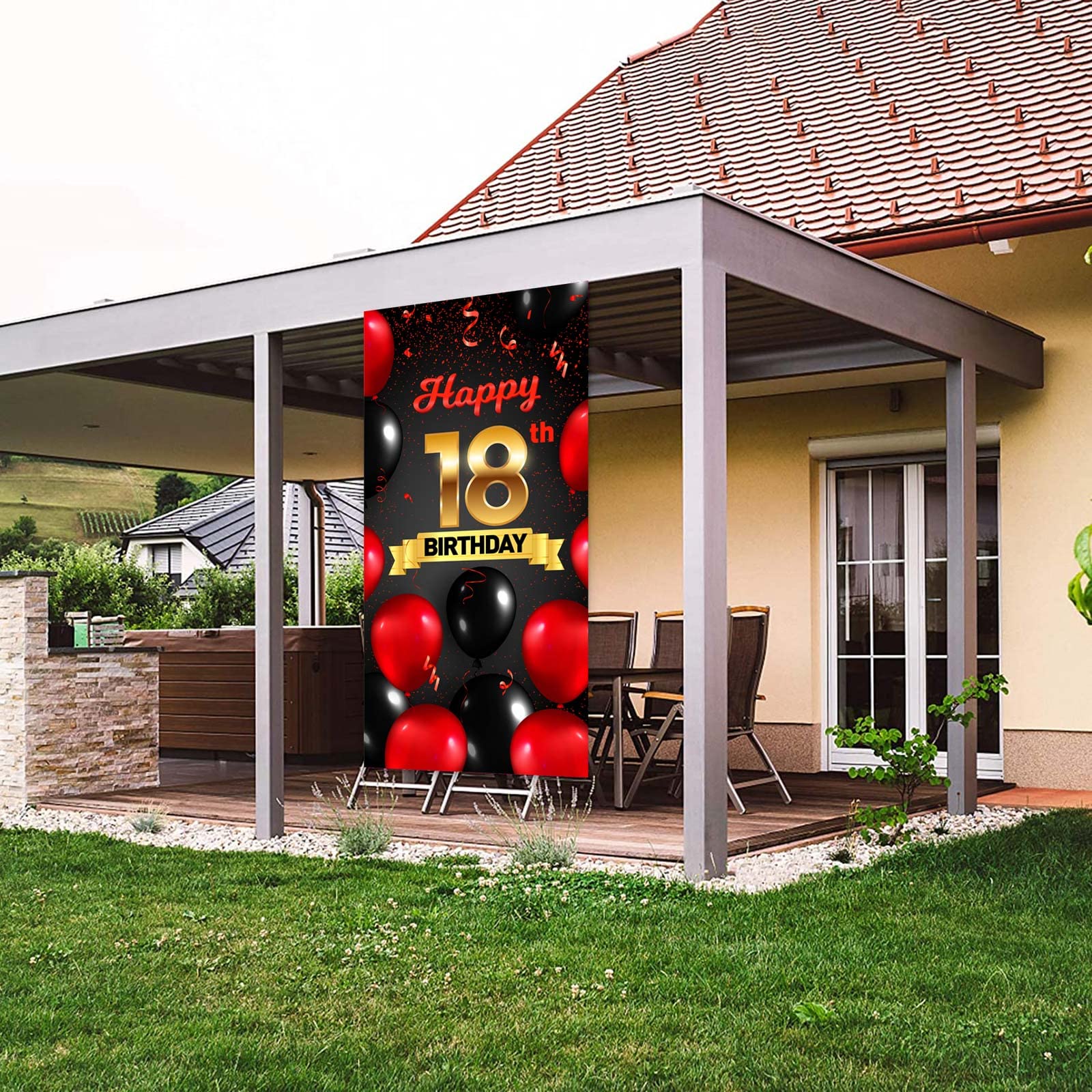 18th Birthday Party Decorations - Red & Black Balloons, Confetti Banner, Backdrop for Girls & Boys | Cheers to 18 Years Theme | Photo Booth Props, Gold Accents | Perfect for Birthday Celebrations, Anniversaries & Special Events