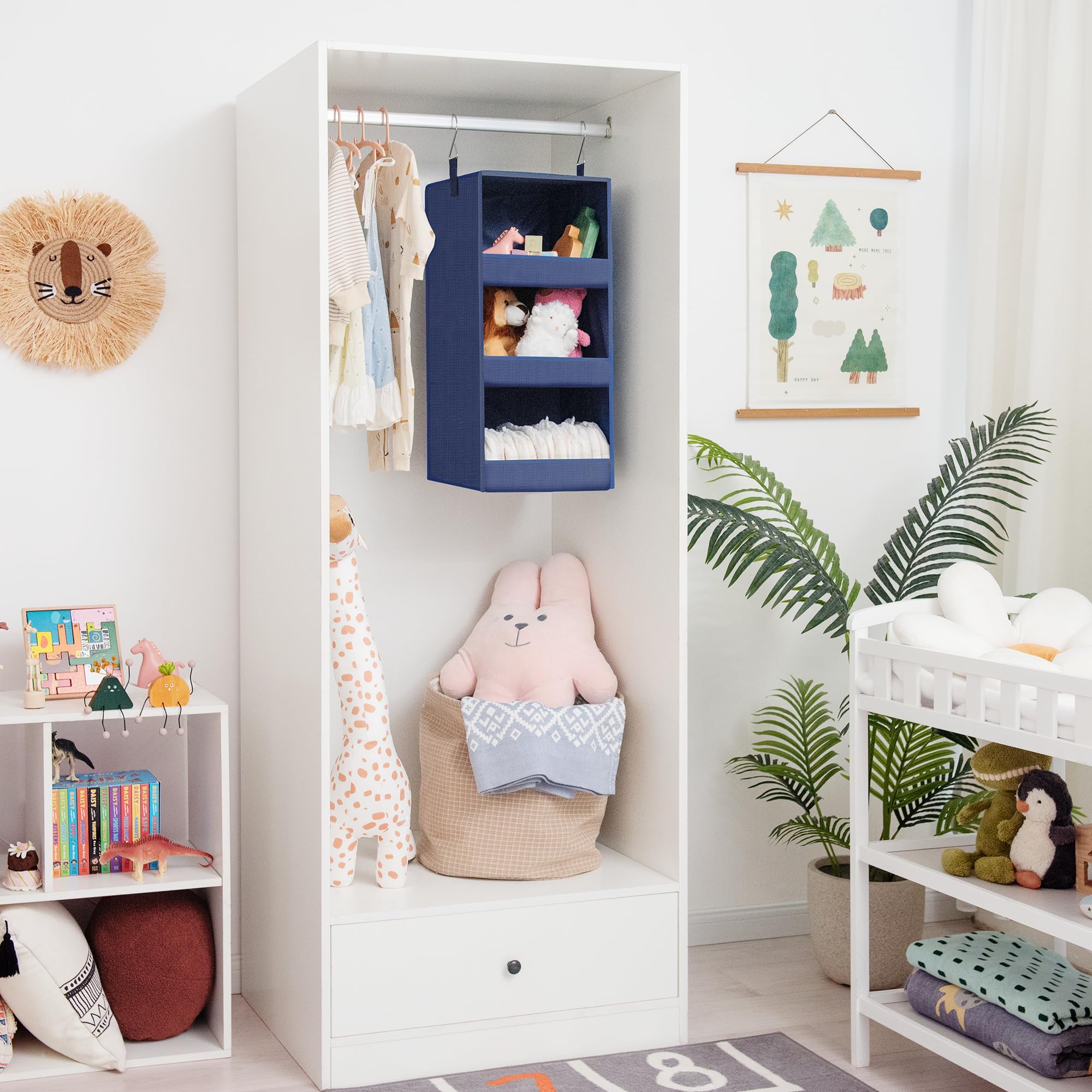 GRANNY SAYS 3-Tier Hanging Closet Organizer - Collapsible Storage Shelves for Nursery, Bedroom & Closet - Space Saving Navy Blue Organizer (29.5