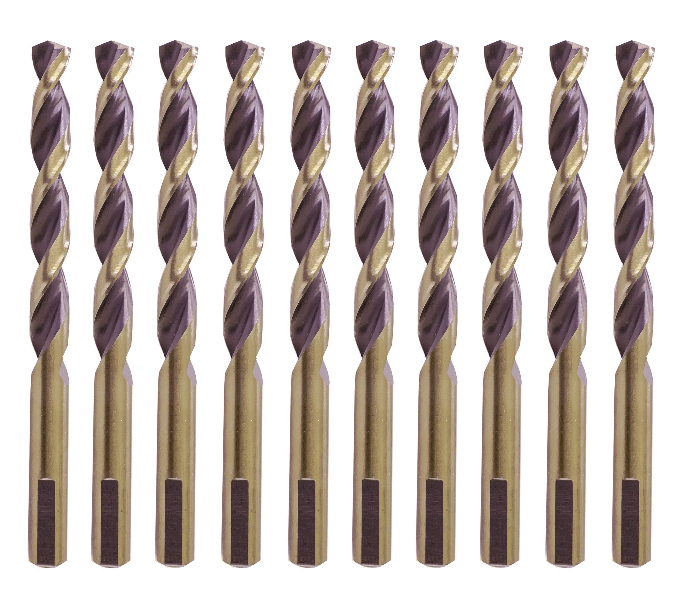 Premium HSS Drill Bits 1/8 Inch - Jobber Length Twist Drill Set with Parabolic Flute & 3-Flat Shank (10-Piece) - Golden/Black Coating for Steel & Metal Drilling - Perfect for DIY Projects, Metalworking & Home Repairs