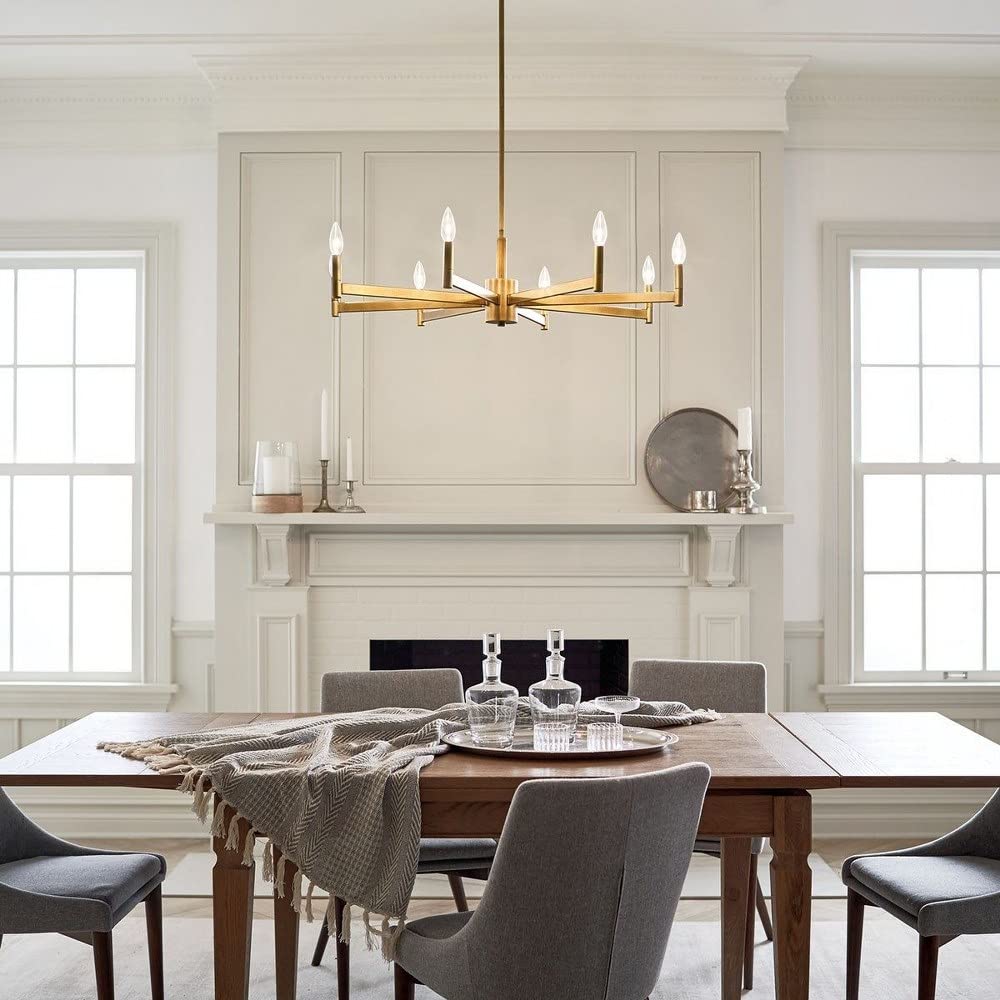 8-Light Modern Farmhouse Chandelier in Satin Nickel Finish - Rustic Dining Room Lighting for Kitchen Island, Entryway & Farmhouse Decor