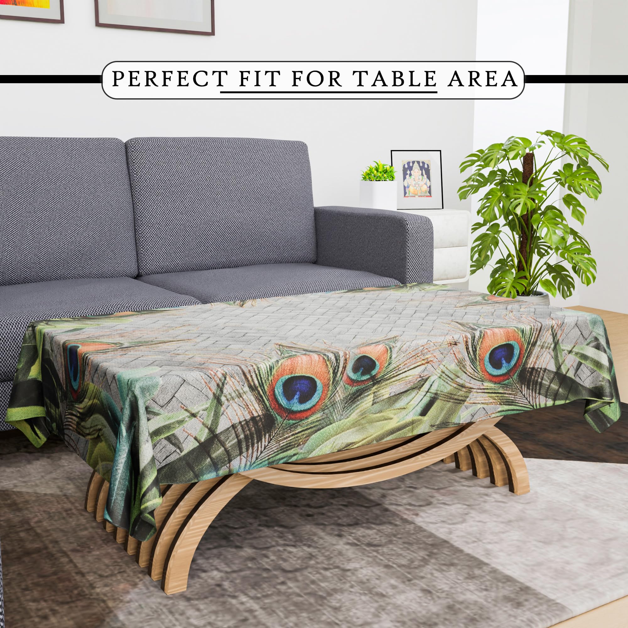 Kuber Industries 40x60 Inch Cotton Table Cover - 4 Seater Kitchen Tablecloth with Mor Pankh Print in Green | Decorative Dining Table Protector | Perfect for Dining Room, Tea Party & Home Decor